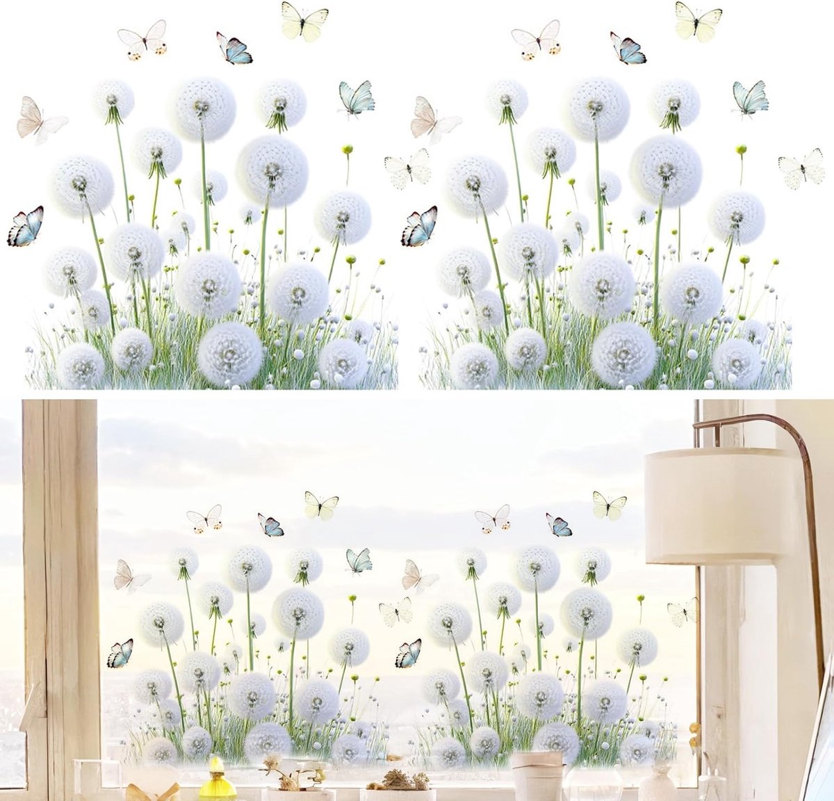 Raamstickers, paardenbloemen, zelfklevende raamstickers, wit, zomer, lente, anti-botsing, glasfolie, glasdecoratie