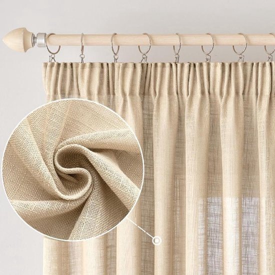 Linnenlook Gordijnen - Moderne Vitrage - Woonkamer Inrichting - Semi-transparant - 140 x 260 cm - Beige