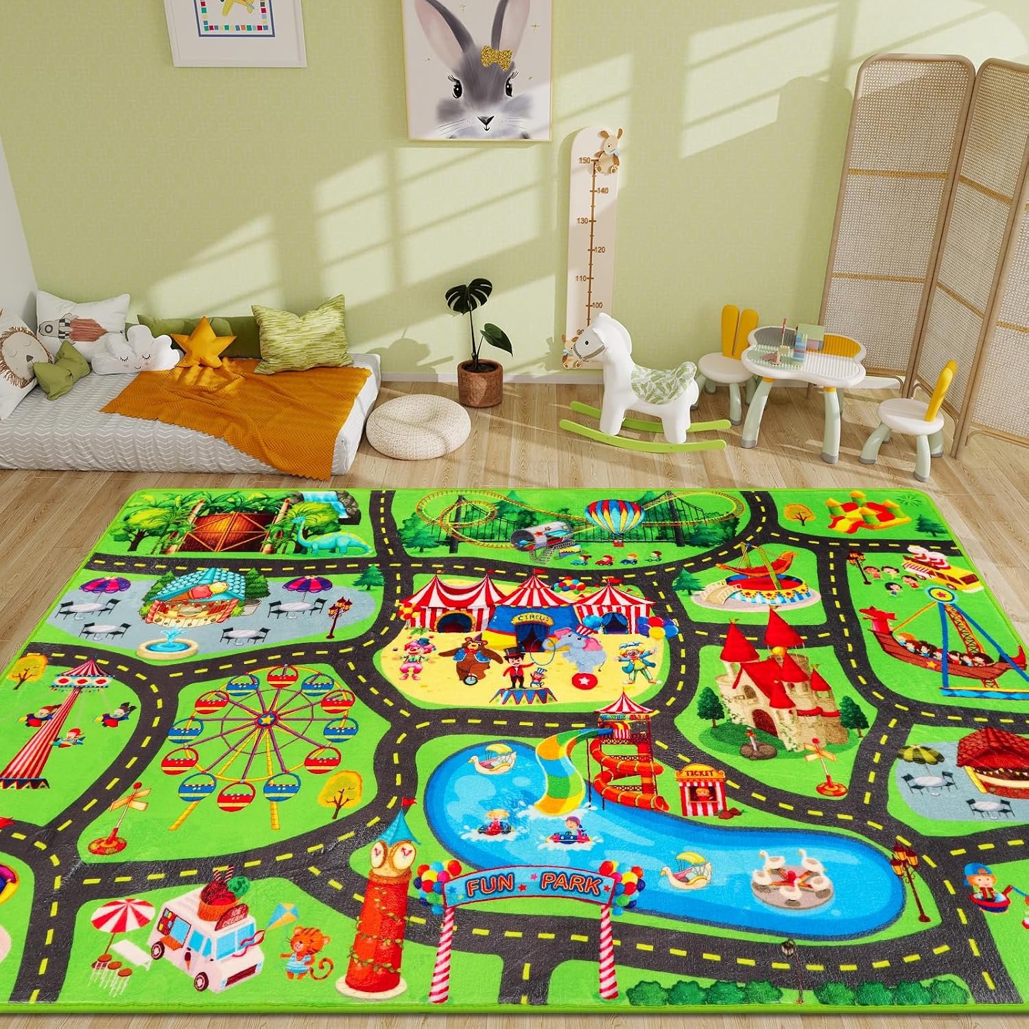 QEVA Autokleed - Auto Matje - Speelkleed Auto - Veelkleurig - 150cm x 100cm x 1cm