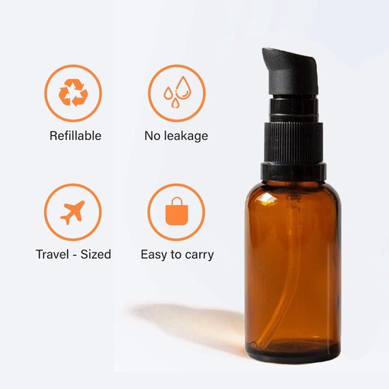 Pompflessen 30ml - Amber glas - Levensmiddelenveilig - Ideaal voor lotions en essentiële oliën - ShopVlot — afbeelding 3