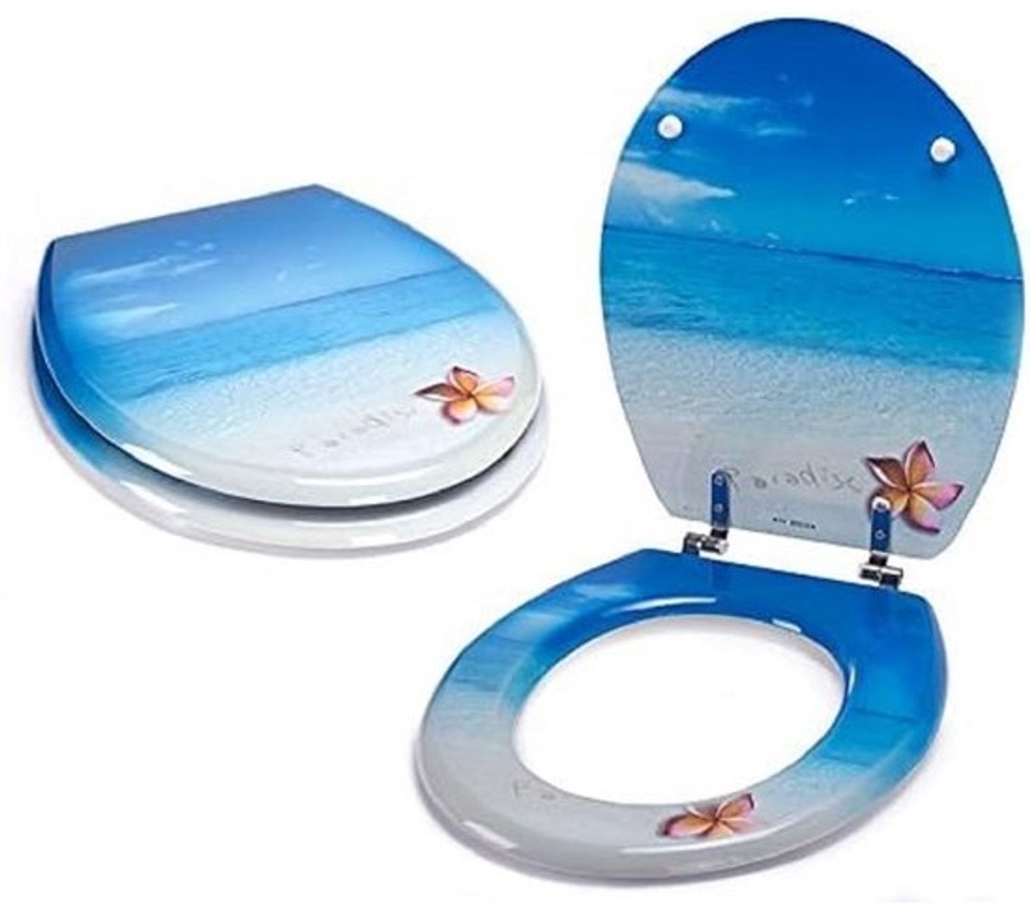 Houten Toiletzitting met 'Paradise Design' en RVS Scharnieren