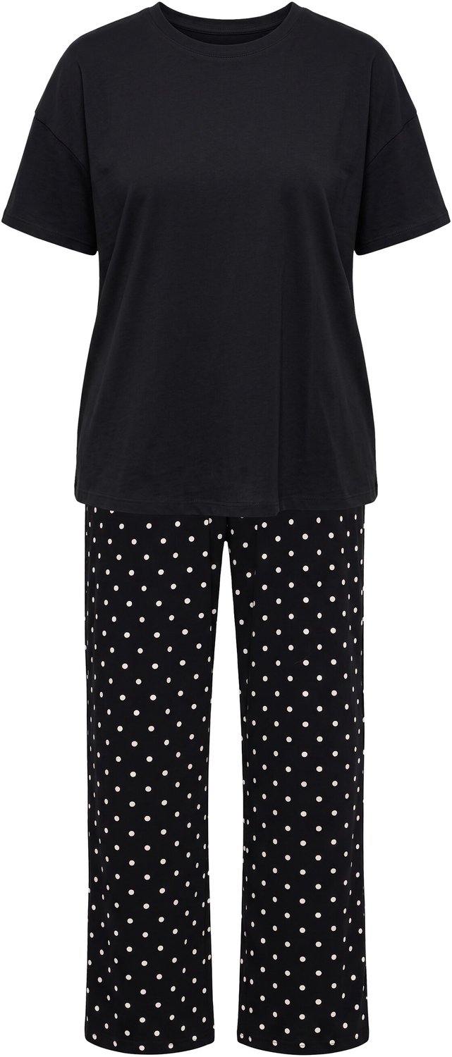 Studio Untold Dames - Pyjama tweedelig effen shirt broek met stippen - Zwart - Maat 58+