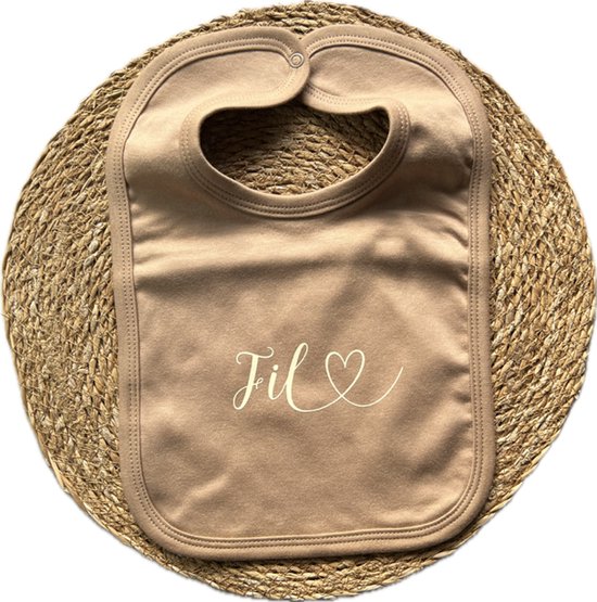 Slab - mokka - met naam - 100% katoen - gepersonaliseerd - naamkado - kraamkado - slabbetje - drukknoopsluiting van hipDesign — afbeelding 5