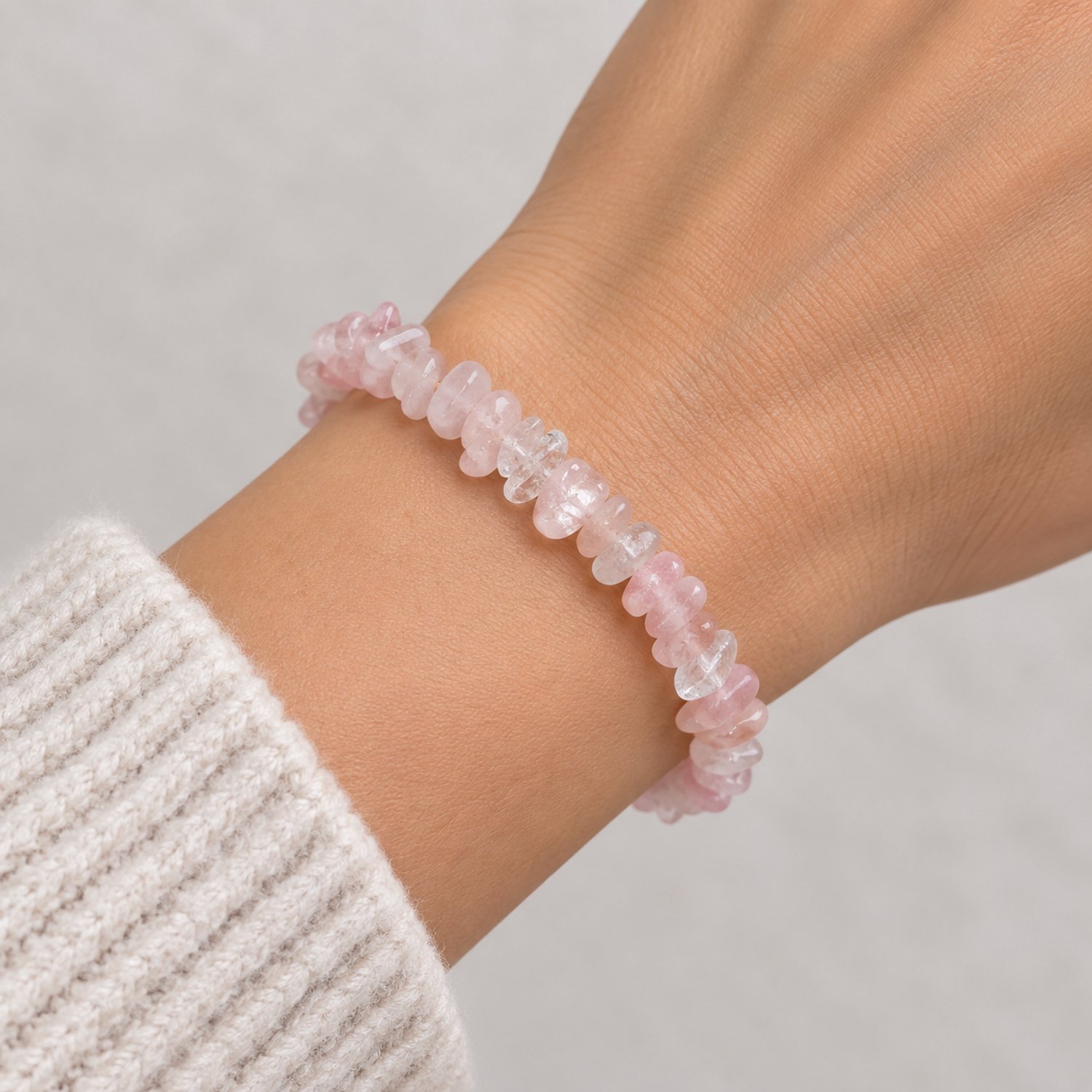 Rozenkwarts Armband – Edelsteen Armband van Ruwe Chips – Elastisch – Roze – Dames – Natuursteen Sieraad