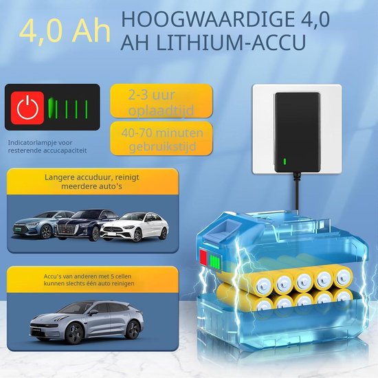 QEVA Hogedrukreiniger Auto - Hogedrukreiniger - Autostoomreiniger - Zwart - 35cm x 10cm x 20cm — afbeelding 5