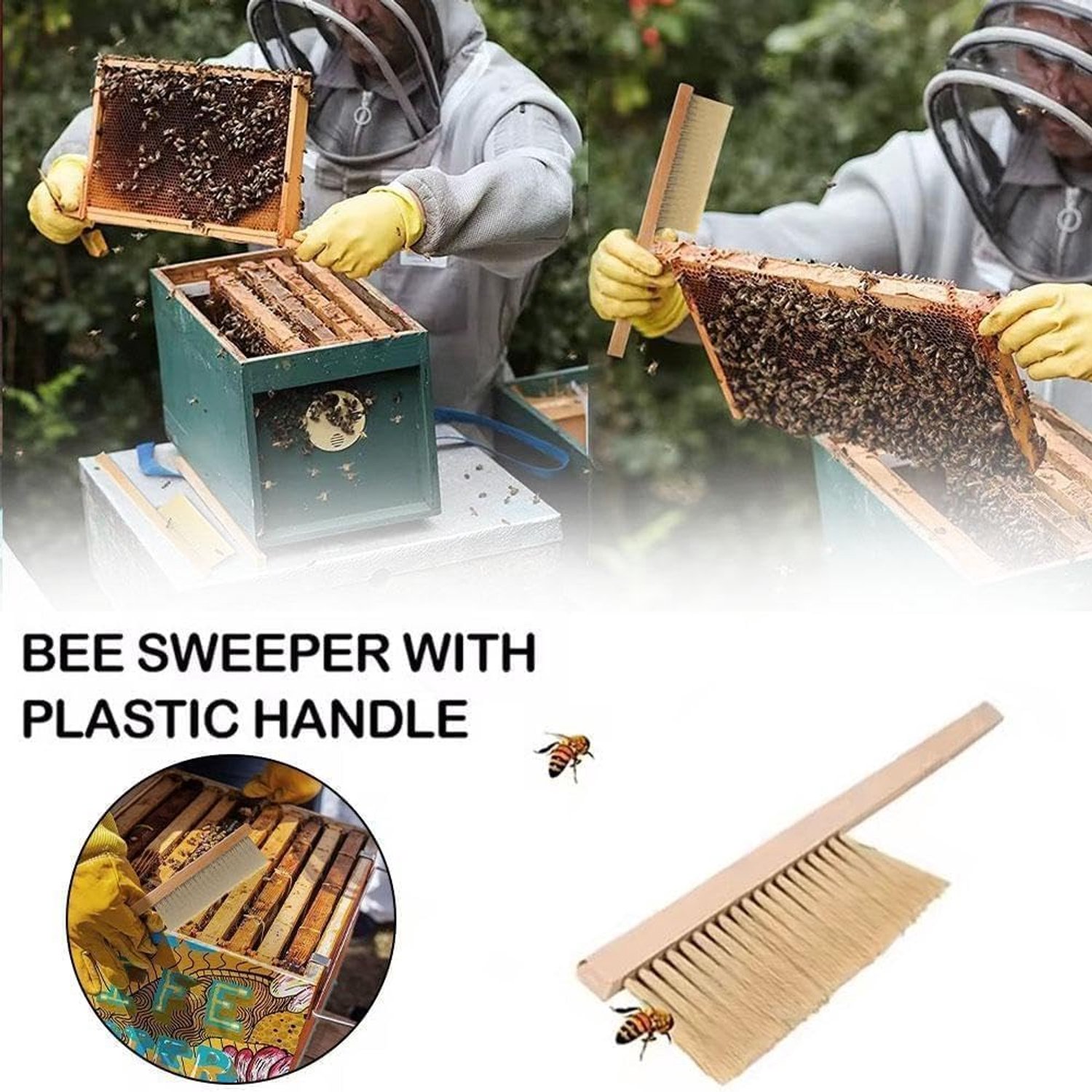 Imkerborstel - natuurlijke bijenborstel - houten handvat - ideaal voor bijenkorf-reiniging - ShopVlot