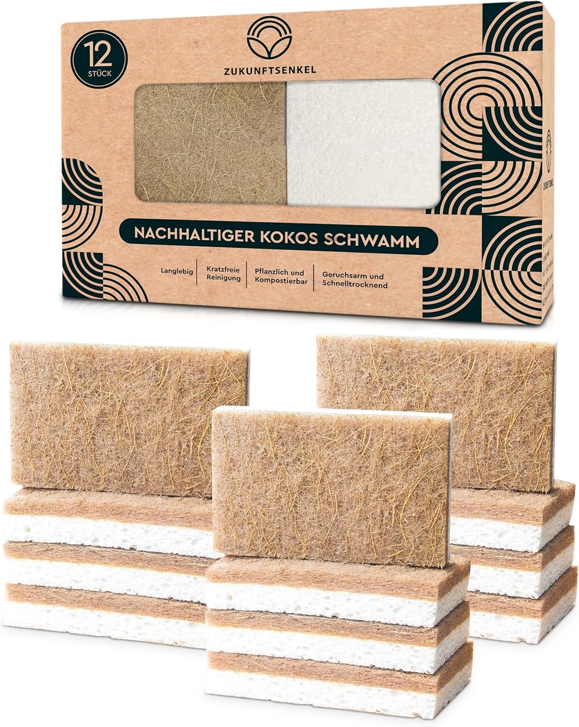 Keuken sponsen 12 stuks - Biologisch afbreekbaar - Natuurlijke kokos sponsen - Duurzaam en ecologisch verantwoord - ShopVlot