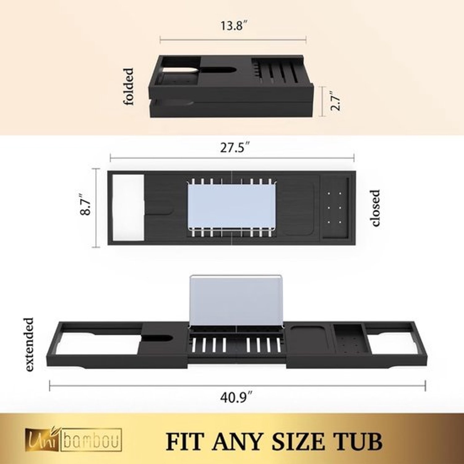 Opvouwbare badkuipbak - Bad caddy lade - Ontspannen badderen - Uitschuifbaar en verstelbaar - 22.9 x 104.1 x 5.1 cm
