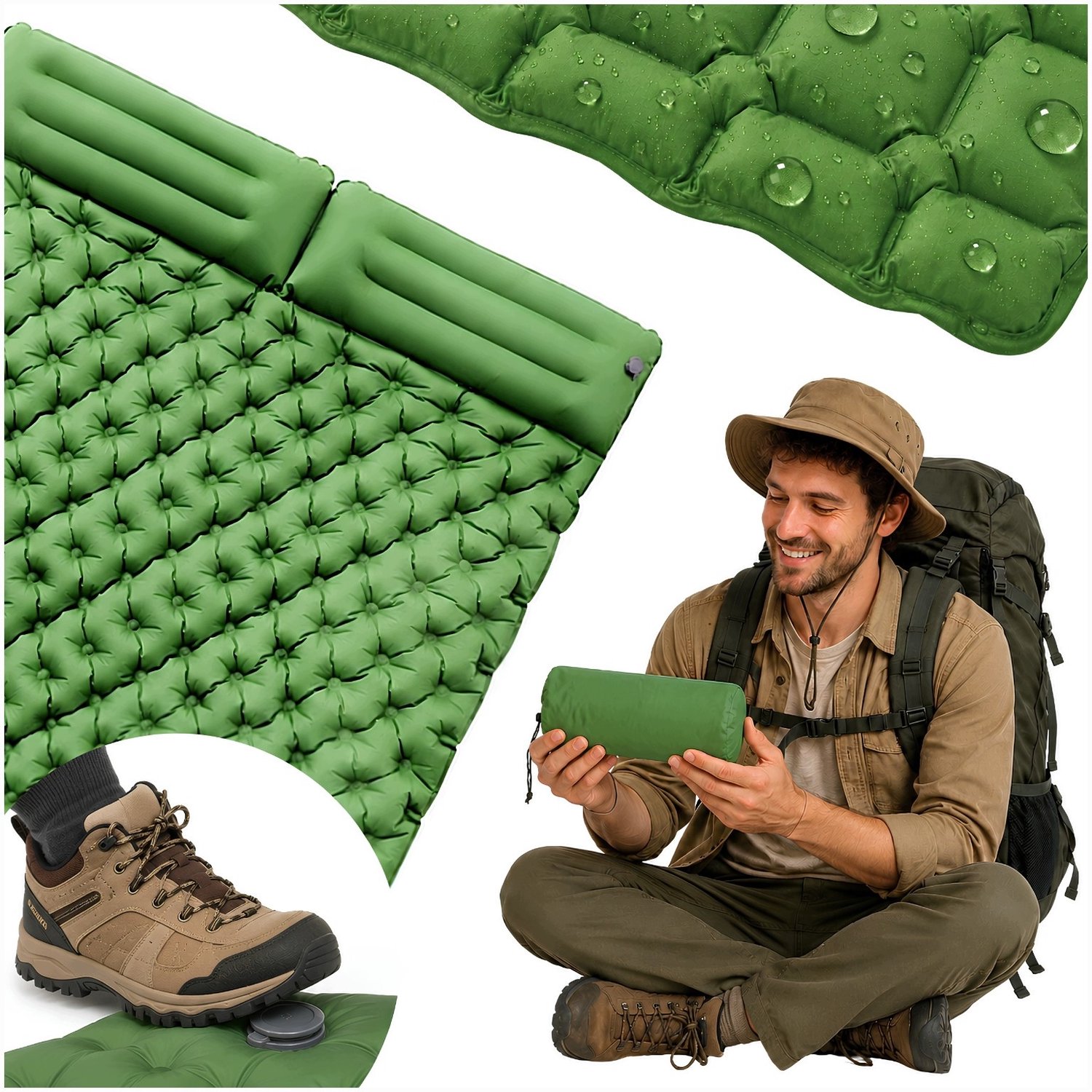Duo Kampeer-/Reisligmat met Ingebouwde Pomp, Groen