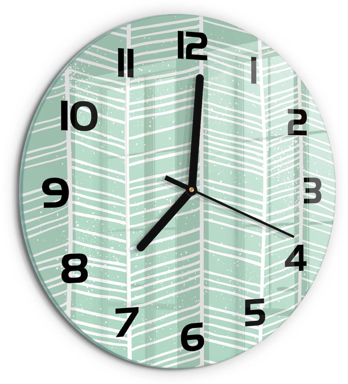 TULUP Wandklok - Visgraatpatroon Glazen Wandklok Design - fi30 cm - Groente Klok Glas Met Opdruk - Zwarte handen - Ronde Klok - Wandklok Glas Met Motief - Decoratieve Glazen Klok