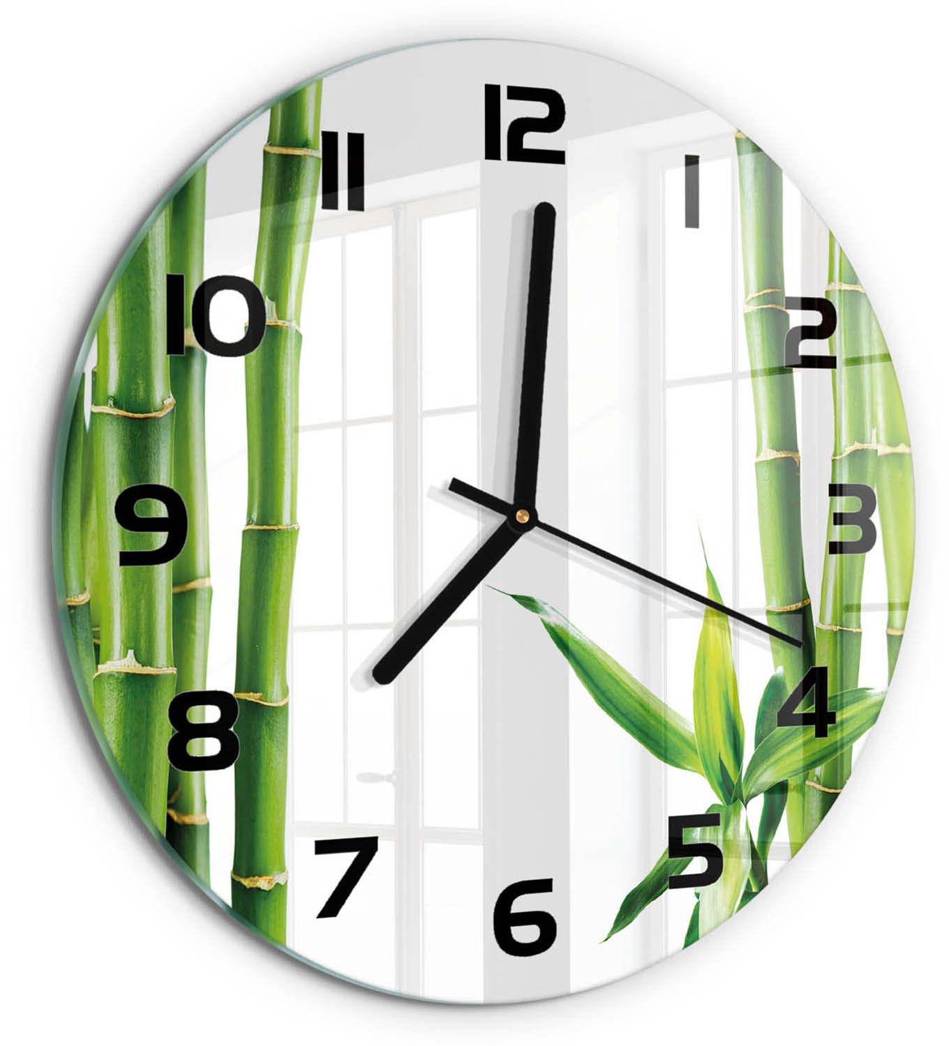 TULUP Wandklok - Bamboe Wandklok Glas Met Motief - fi30 cm - Groente Decoratieve Glazen Klok - Zwarte handen - Ronde Klok - Gekleurde Glazen Klok - Glazen Klok Met Print