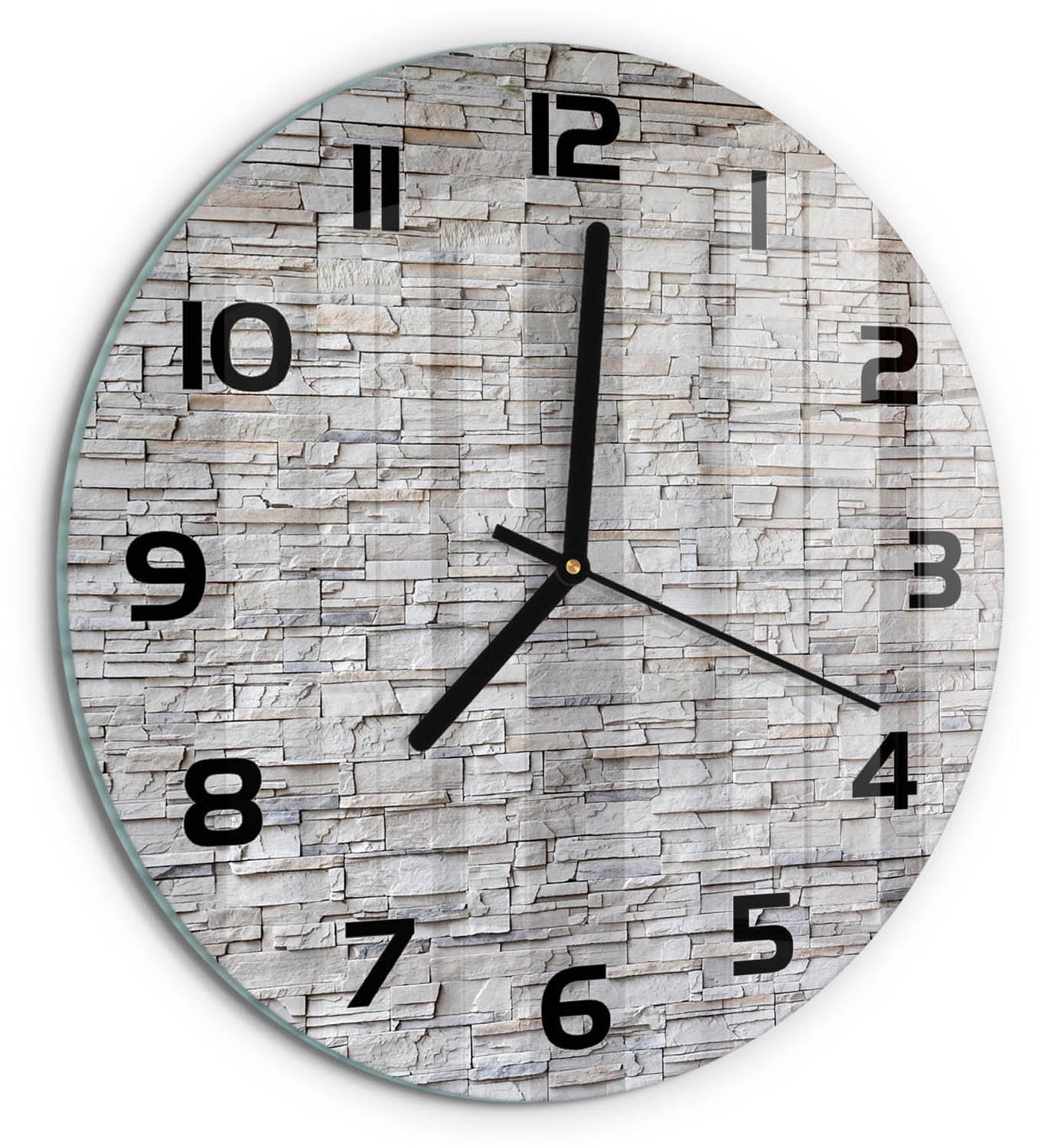TULUP Wandklok - Stenen muur Glazen Wandklok Design - fi30 cm - Beige Klok Glas Met Opdruk - Zwarte handen - Ronde Klok - Wandklok Glas Met Motief - Decoratieve Glazen Klok