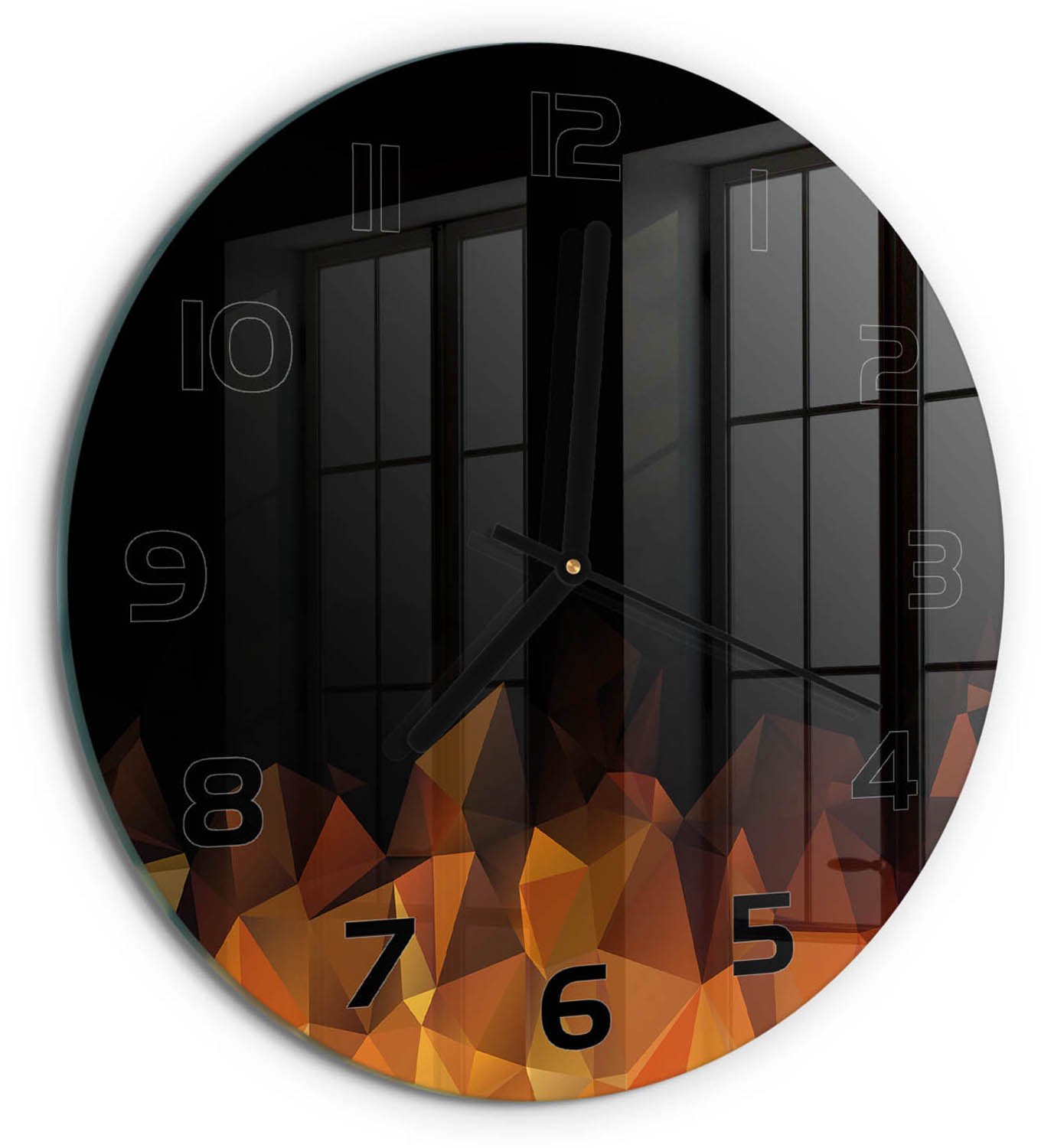 TULUP Wandklok - Abstractie Gekleurde Glazen Klok - fi30 cm - Oranje Glazen Klok Met Print - Zwarte handen - Ronde Klok - Moderne Wandklok Glas - Wandklok Glas Decoratie