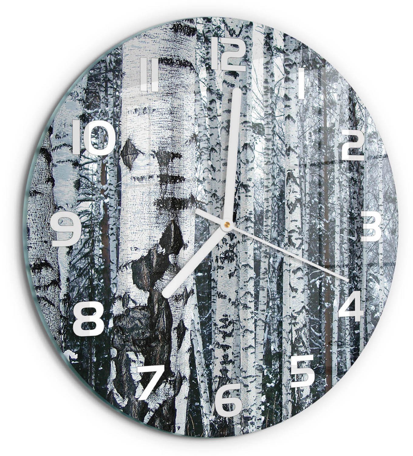 TULUP Wandklok - Berken Decoratieve Glazen Klok - fi30 cm - Wit Glazen Wandklok Design - Witte handen - Ronde Klok - Glazen Klok Met Print - Wandklok Glas Met Motief