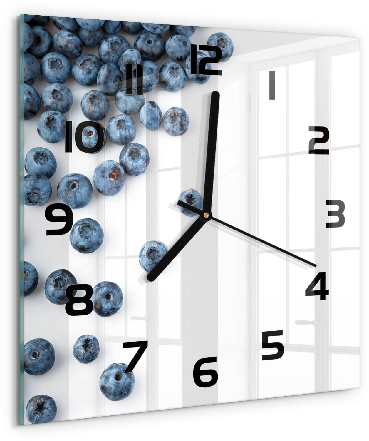 Tulup Wandklok - Bosbessen Glazen Klok Met Print - 30x30 cm - Blauw Wandklok Glas Met Motief - Zwarte handen - Vierkante Klok - Wandklok Glas Decoratie - Gekleurde Glazen Klok
