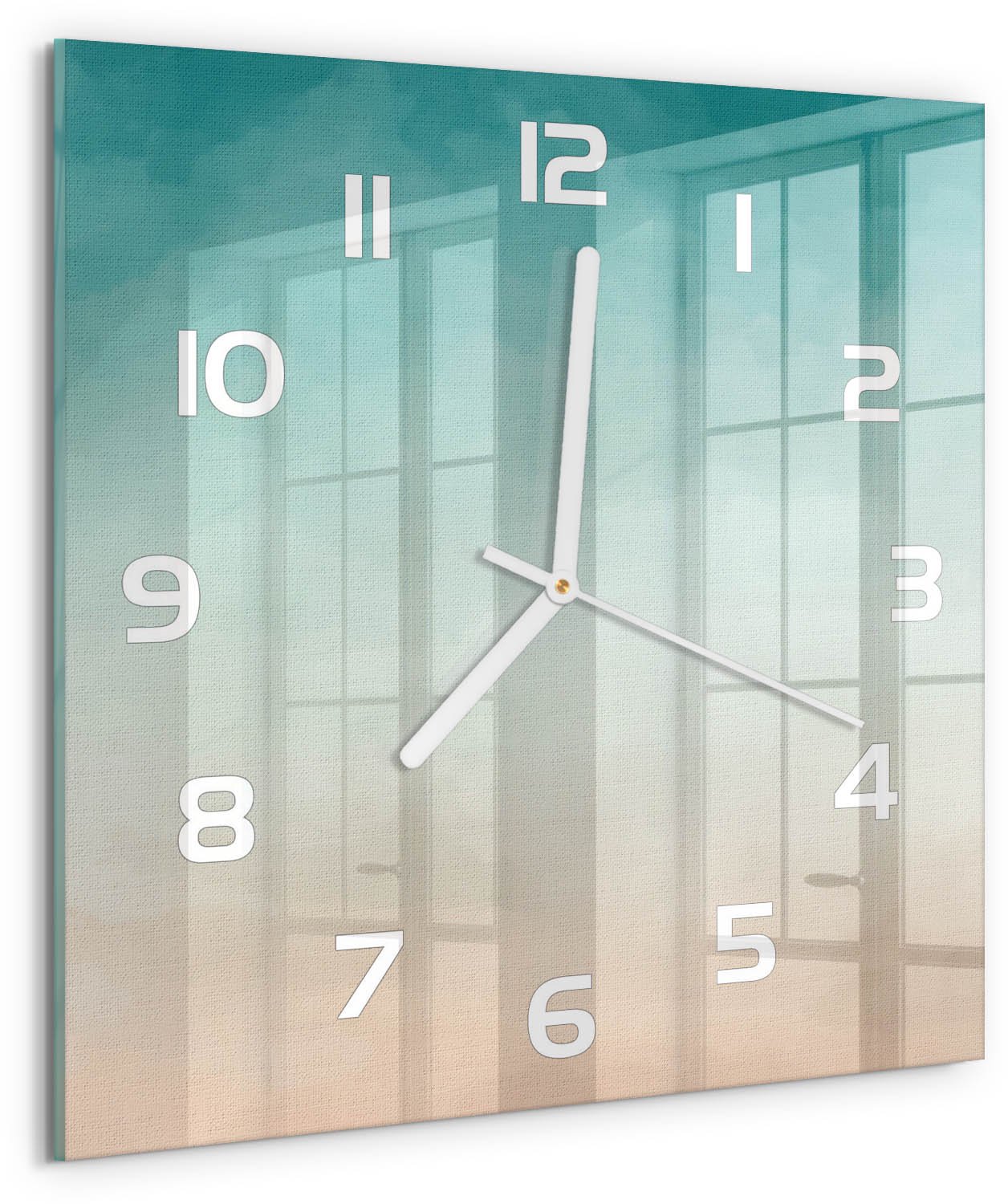 TULUP Wandklok - Abstracte achtergrond Glazen Wandklok Design - 30x30 cm - Veelkleurig Klok Glas Met Opdruk - Witte handen - Vierkante Klok - Wandklok Glas Met Motief - Decoratieve Glazen Klok