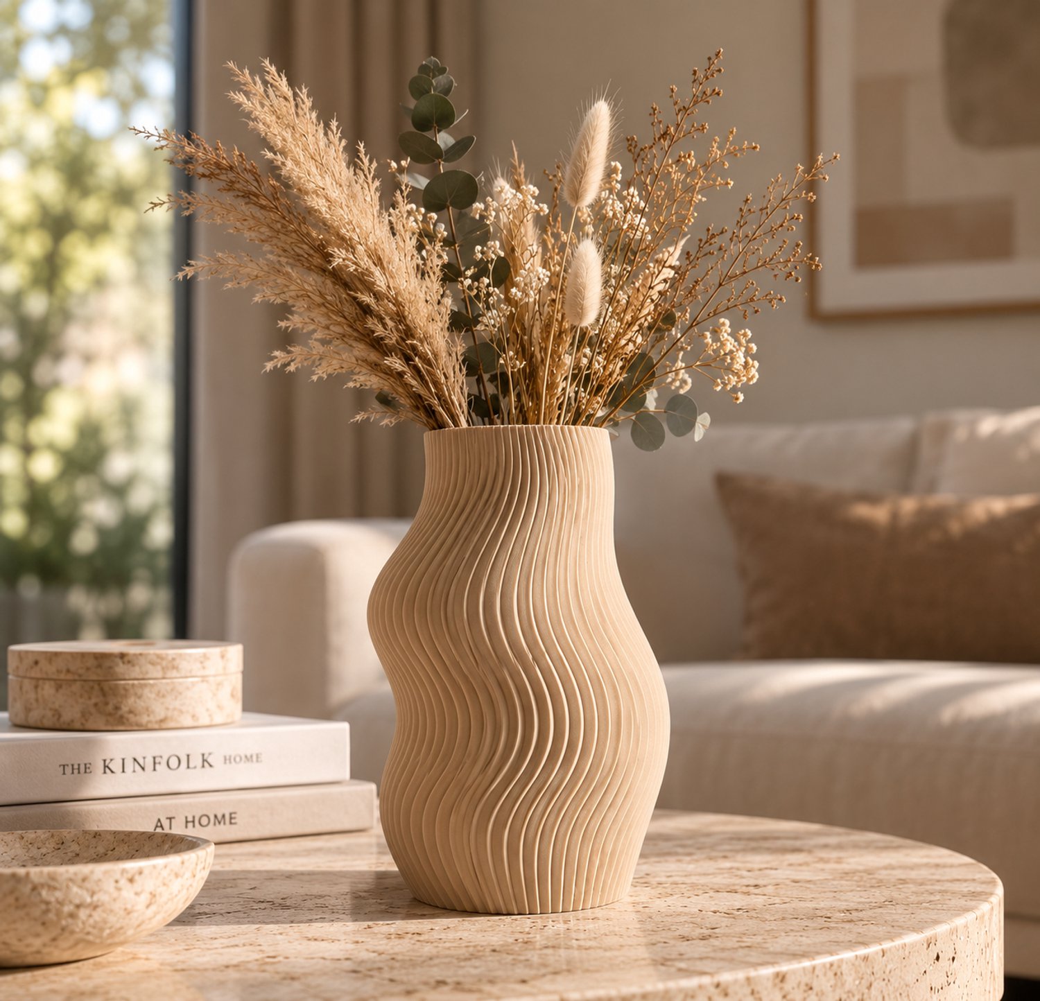 Pr3nt NOMA Design Vaas – Organische Vaas voor Droogbloemen – 24,5 cm – Japandi Woondecoratie – Sand Sand / Beige