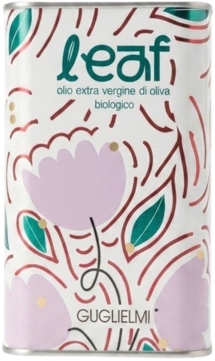 Guglielmi Leaf - Kinderen / Baby Bio Olijfolie – Extra Vierge Olijfolie – 500 ml Blik Roze – Biologisch & Zacht van Smaak – Superieure Kwaliteit – Eerste Koude Persing – Uit Puglia, Italië