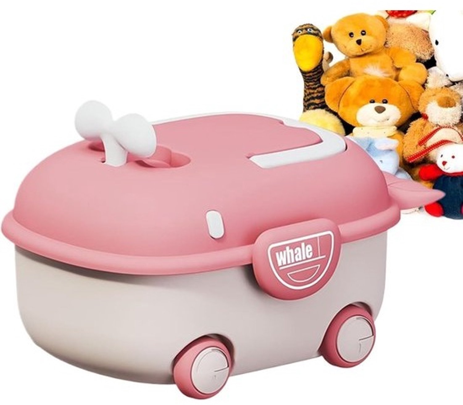 Kinder Opbergkist - Speelgoedbak Wielen - Speelgoed Opruimen - Leuk Walvis Design - 22x18x12 cm - Roze