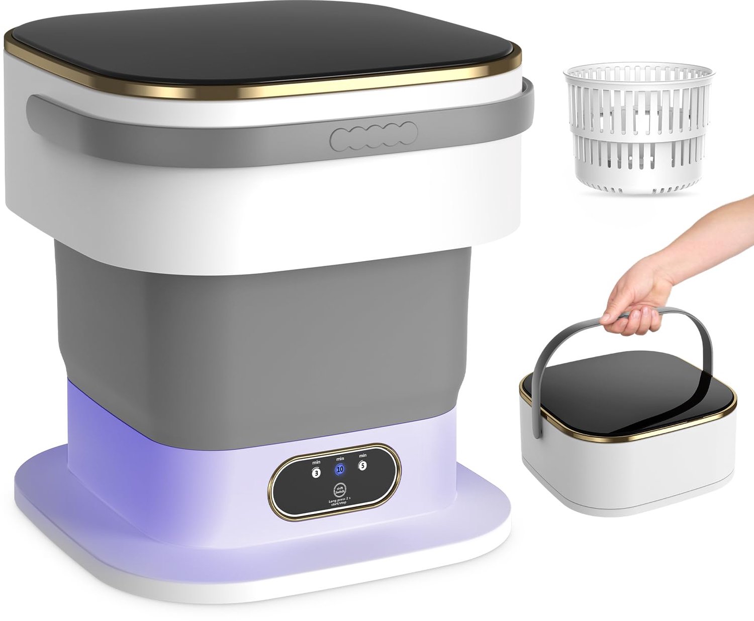 SnelShoppen - Draagbare Wasmachine 15L Mini Wasmachine met Centrifuge en 3 Wasmodi voor Kleine Kleding, Vouwbare Mini Wasmachine voor Appartementen, S
