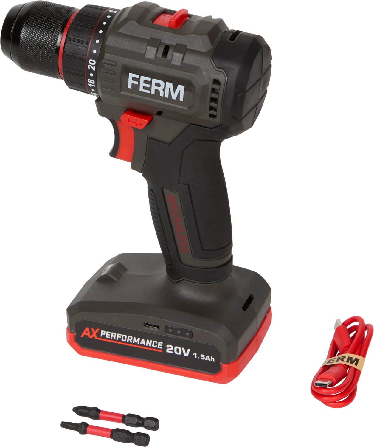 FERM AX-POWER - Accuboormachine - 20V - Inclusief 2.0Ah Accu & Lader - Met LED-verlichting