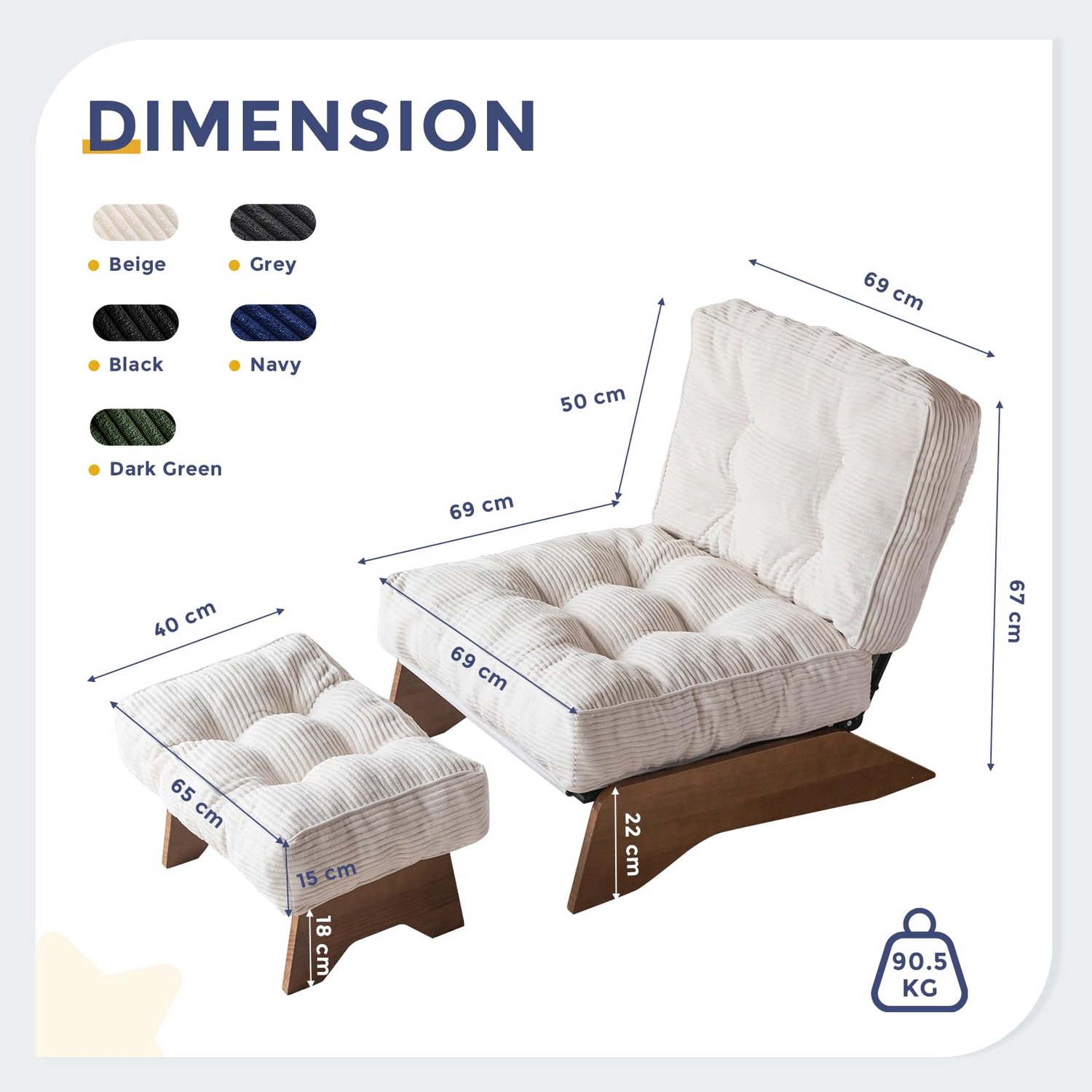 MAXYOYO Accentstoel met Voetensteun en Verstelbare Rugleuning, Gepofte Lounge Stoel Modern Model, Comfortabele Relaxstoel voor Woonkamer, Leeshoek