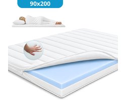 Maan matras ® - Topper 90x200 - Aanpasbaar - 12 cm dik - Koudschuim & Hybrid- Afneembare tijk wasbaar - 90x200 cm