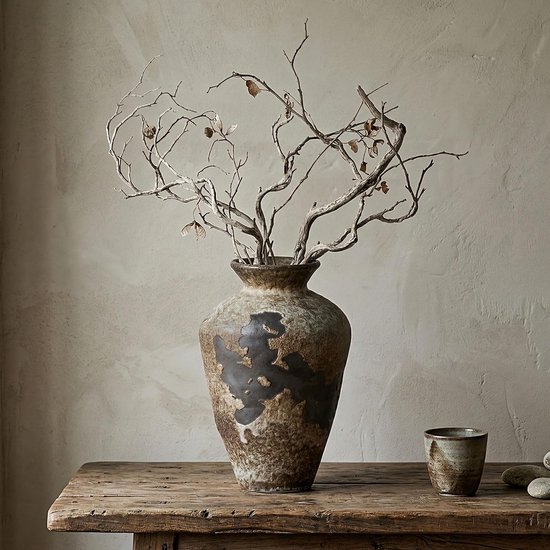 Wabi Sabi Keramische Vaas, Rustieke Vintage Decoratieve Vaas voor Pampasgras en Droogbloemen, Handgemaakt - ShopVlot