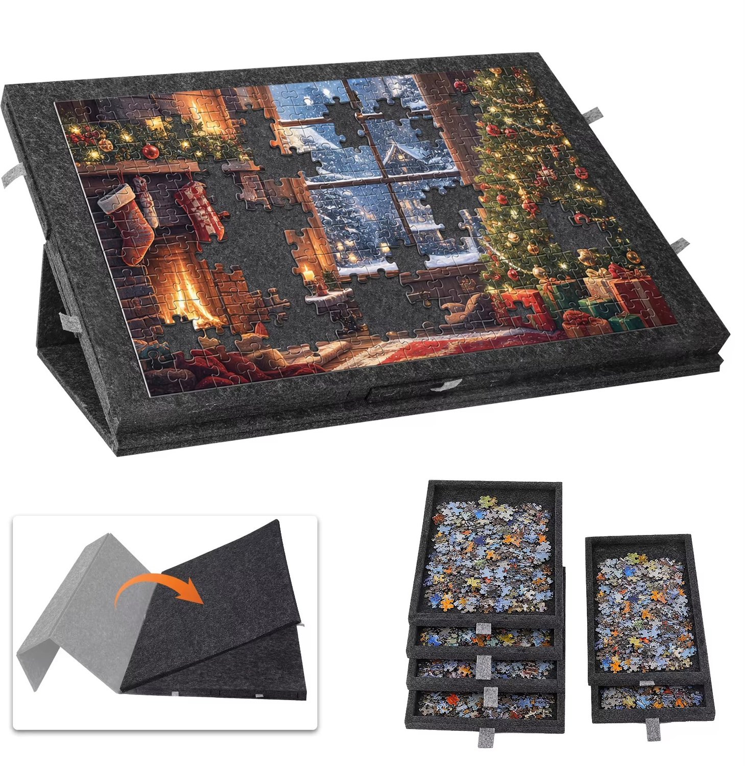 CreateEcom puzzeltafel - puzzelbord - puzzeltafel met lades 1000 stukjes - Draagbaar puzzelbord van vilt - 1000 stukjes - verstelbare hoekstandaard - stofdichte hoes - 6 opbergbakjes - voor woonkamer of slaapkamer