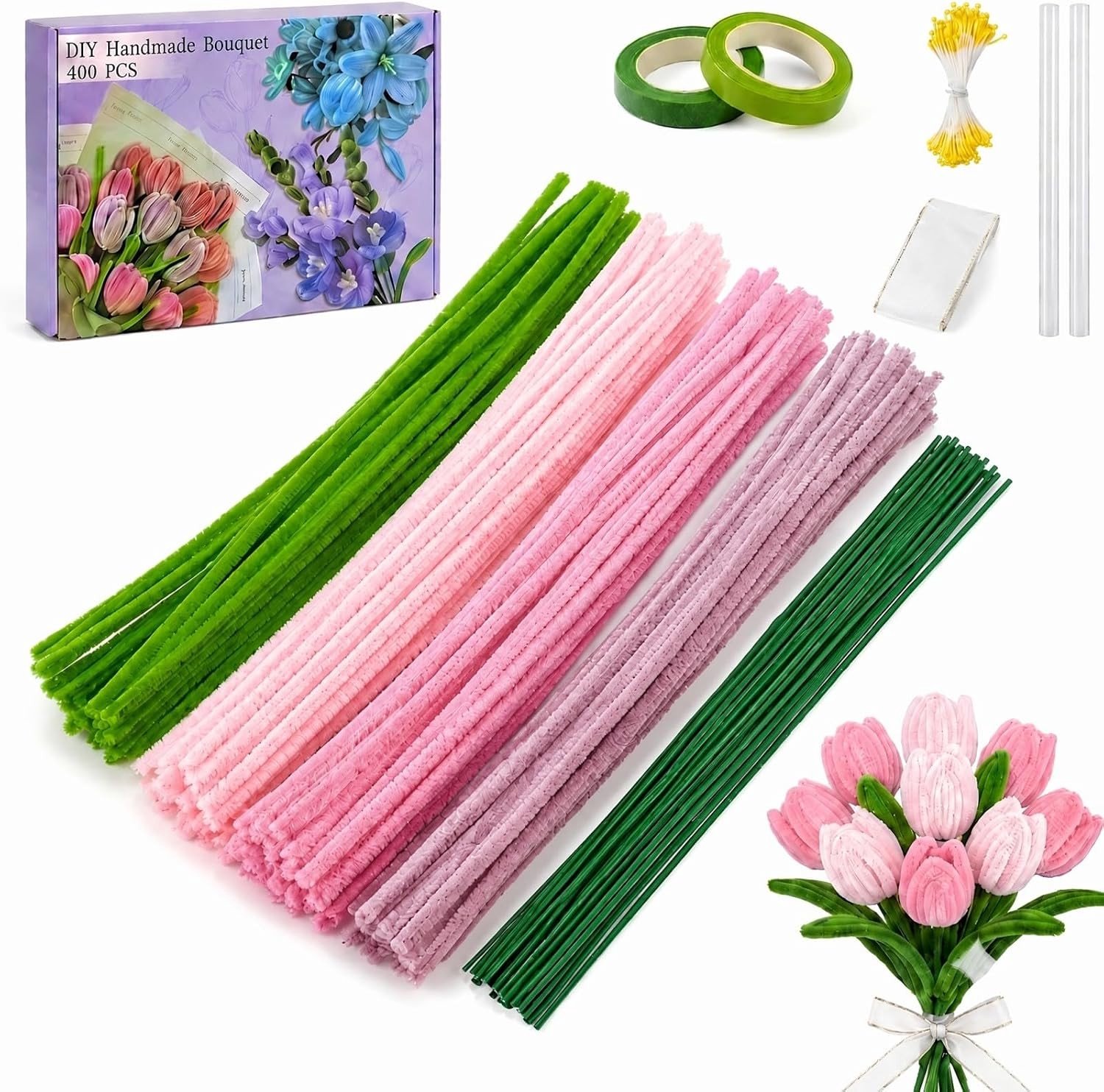 Pijpenreinigingsset - Roze - 400 stuks - Flexibele Chenilledraad voor Creatieve DIY Bloemen