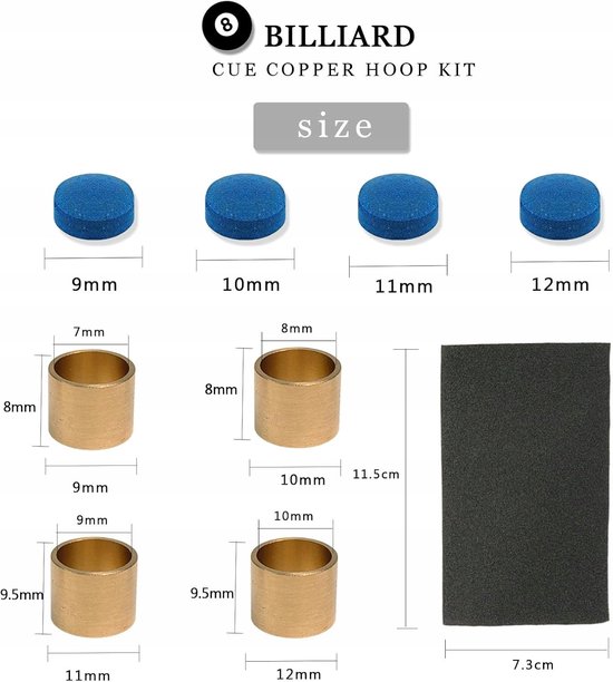 53-delige Biljartkeu Tip Set: Eco-leer, Ferrule & Schuurpapier — afbeelding 4