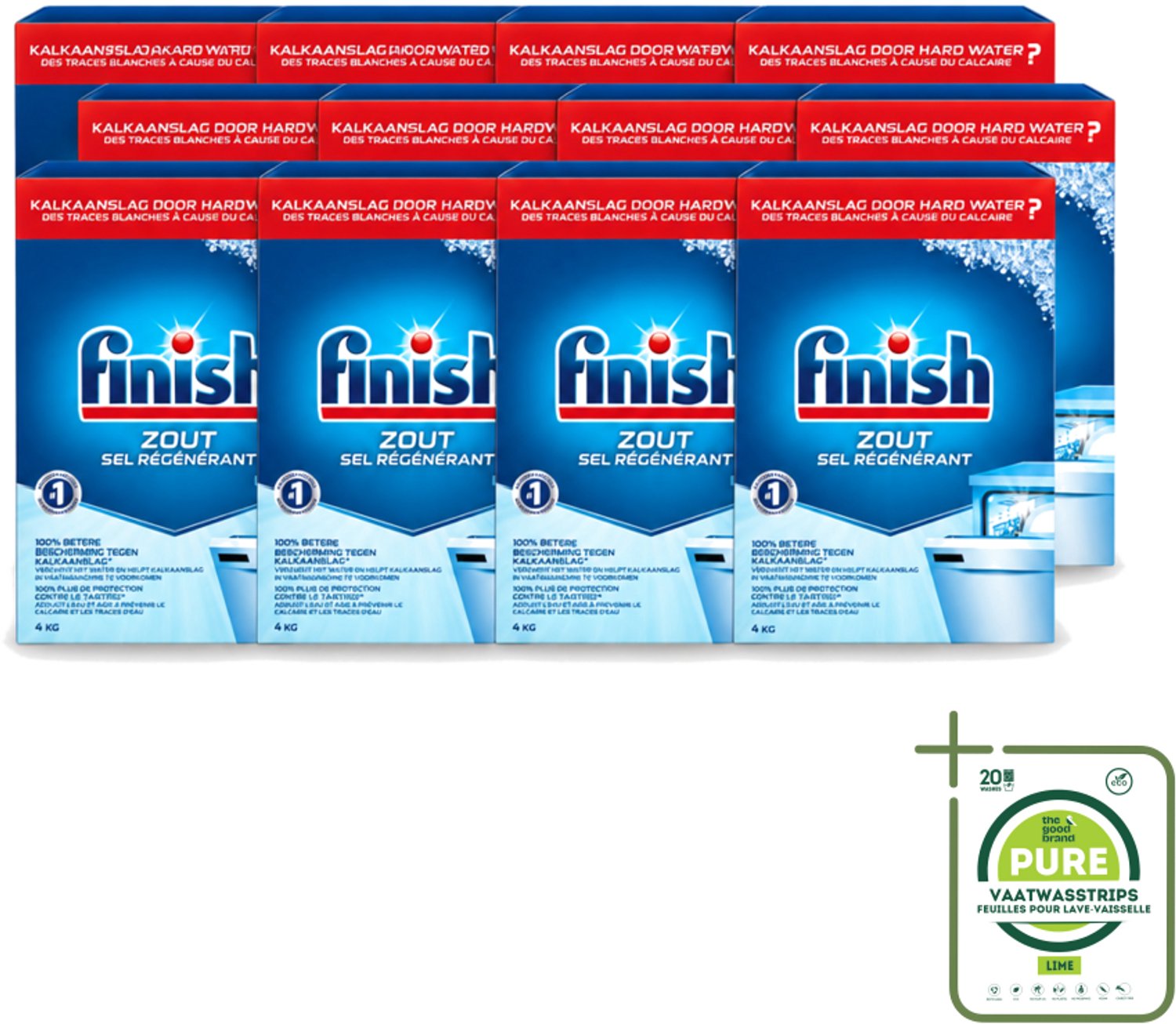12 x Finish - Vaatwasmachine Zout - Anti-Kalk & Anti-Corrosie - 4 kg - Grootverpakking - Vaatwasstrips - Vaatwasmachine Zout - Kalkvoorkomend - Vaatwasmachine Bescherming - Kalkaanslag Voorkomen - Vaatwasmachine Filter Bescherming