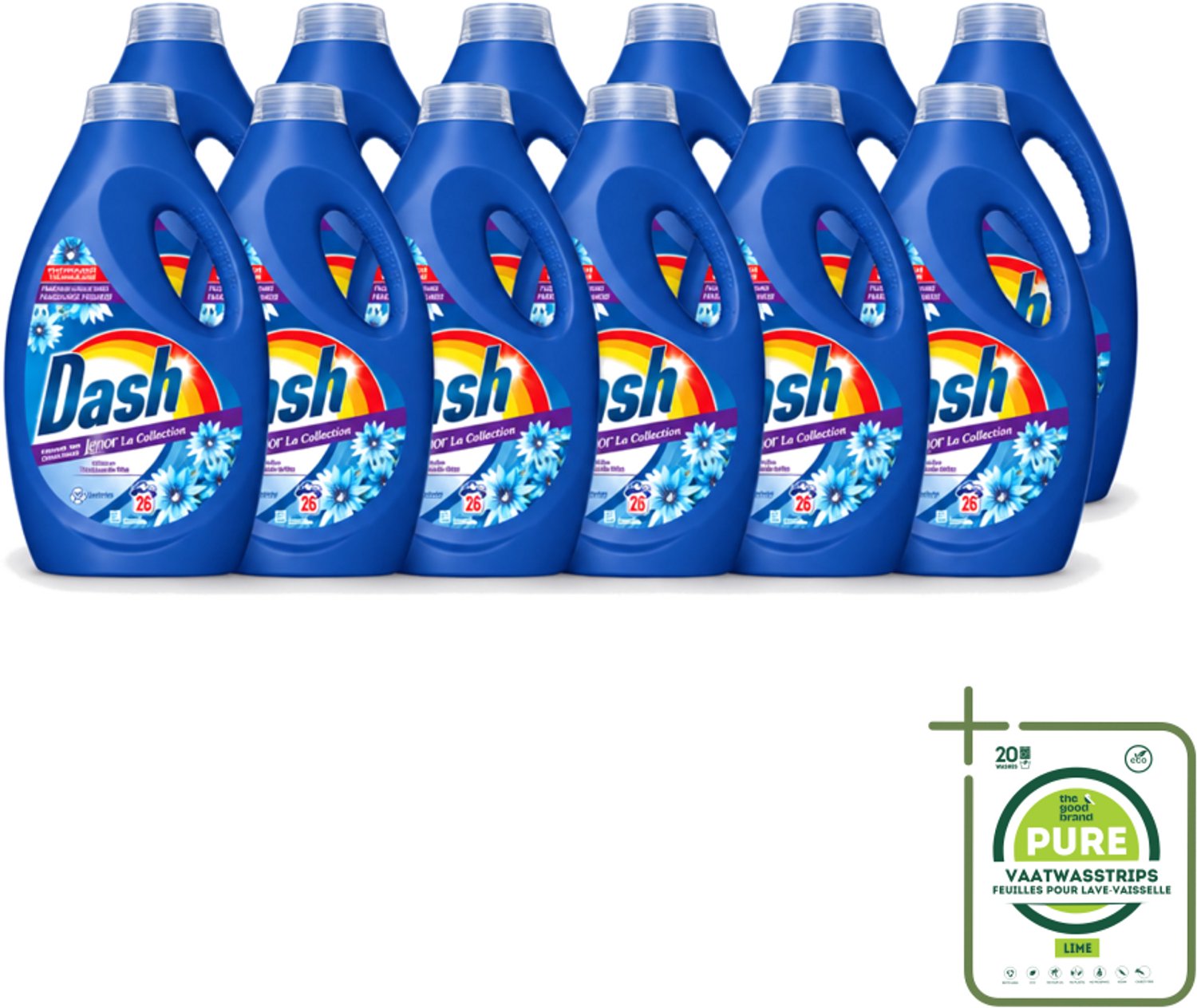 12 x Dash - Lenor Collectie - Vloeibaar Wasmiddel - Witte en Gekleurde Was - Zeebries - 26 Wasbeurten - Grootverpakking - Vaatwasstrips - Wasmiddel - Was - Wasmiddel Zeebries - Wasmiddel Frisheid - Wasmiddel Wit