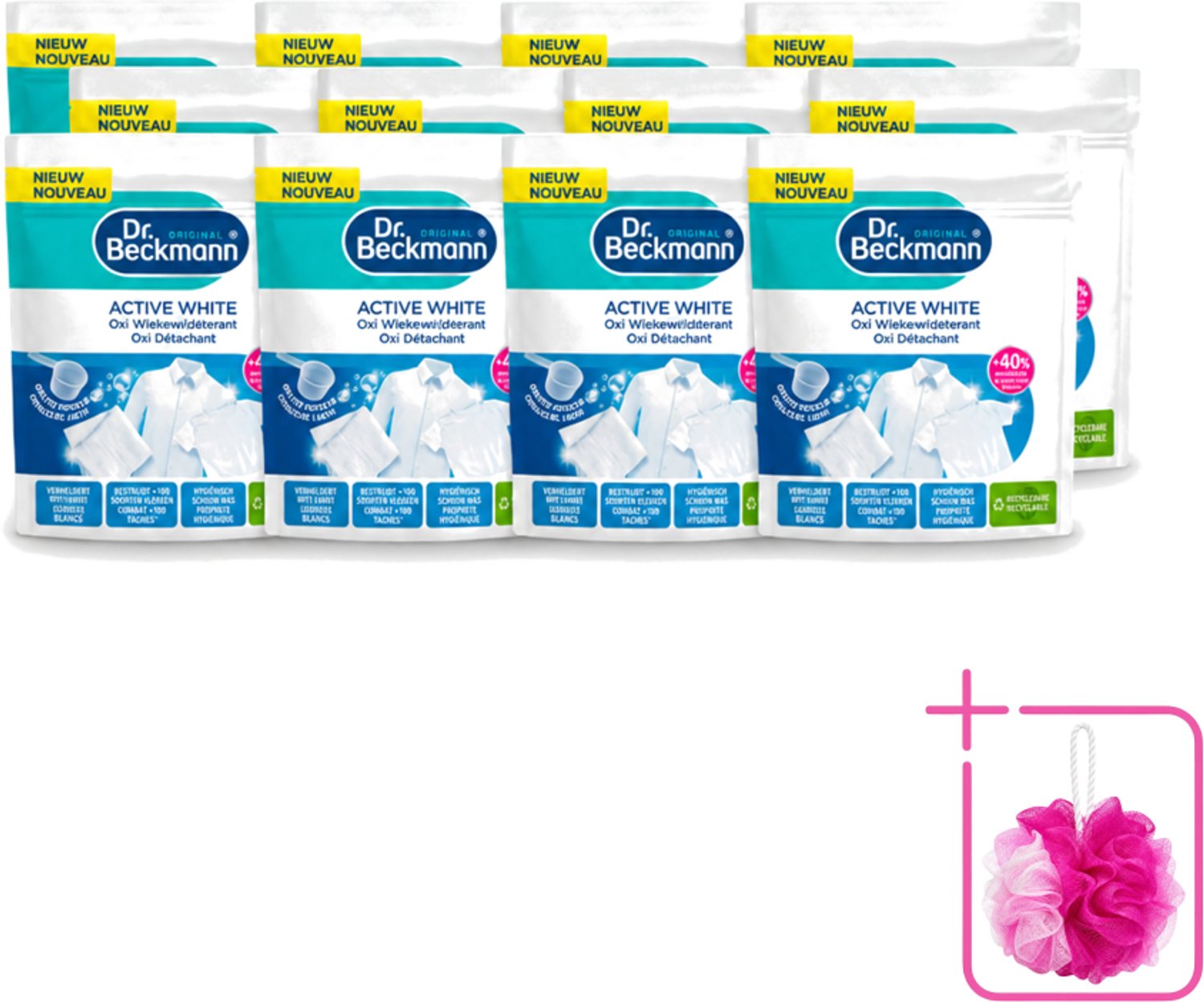 12 x Dr. Beckmann – Active White Oxi – Witte Was Poeder – 400 g - Bulkverpakking - Wasmiddel - Douchemop - Vlekverwijderaar