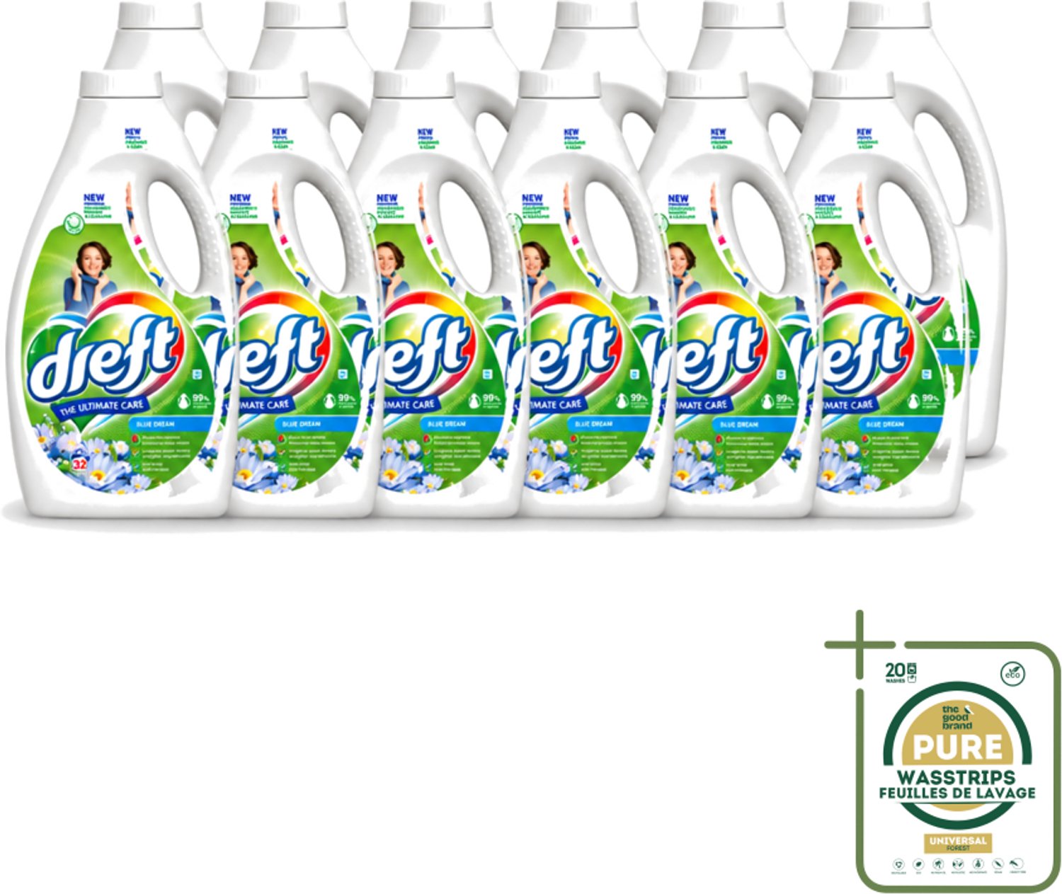 12 x Dreft - Vloeibaar Wasmiddel - Gekleurde Was - Blauwe Droom - 32 Wasbeurten - Wasstrips - Vloeibaar Wasmiddel - Gekleurde Was - Kleurbescherming - Frisse Was - Wasbeurt