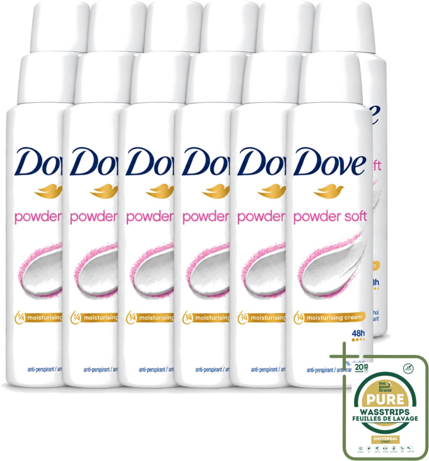 12 x Dove - Deospray - Powder Soft - 150 ml - Wasstrips - Deodorant - Poeder - Oksels - Transpiratie - Geur
