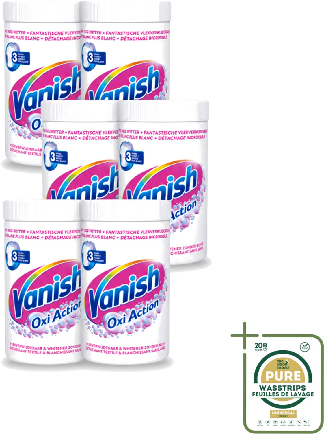 6 x Vanish Oxi Action - Vlekkenverwijderaar Poeder - Zonder Bleek - Witte Was - 1.5 Kg - Wasstrips - Vlekverwijderaar - Witte Was - Poeder - Koud Water - Bleekvrij