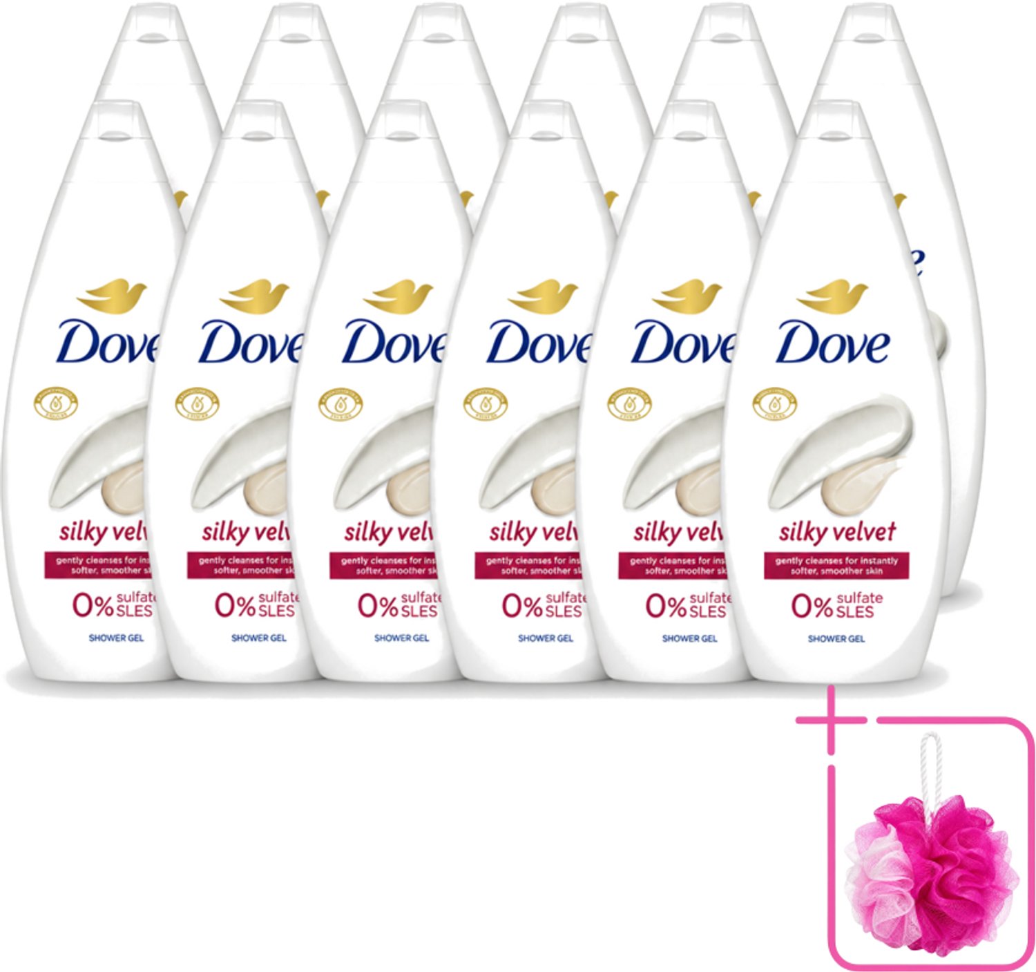 12 x Dove Silky Velvet - Douchegel - Sulfaatvrij - 250 ml - Bulkverpakking - Douche gel - Douchemop - Zijdezachte huid