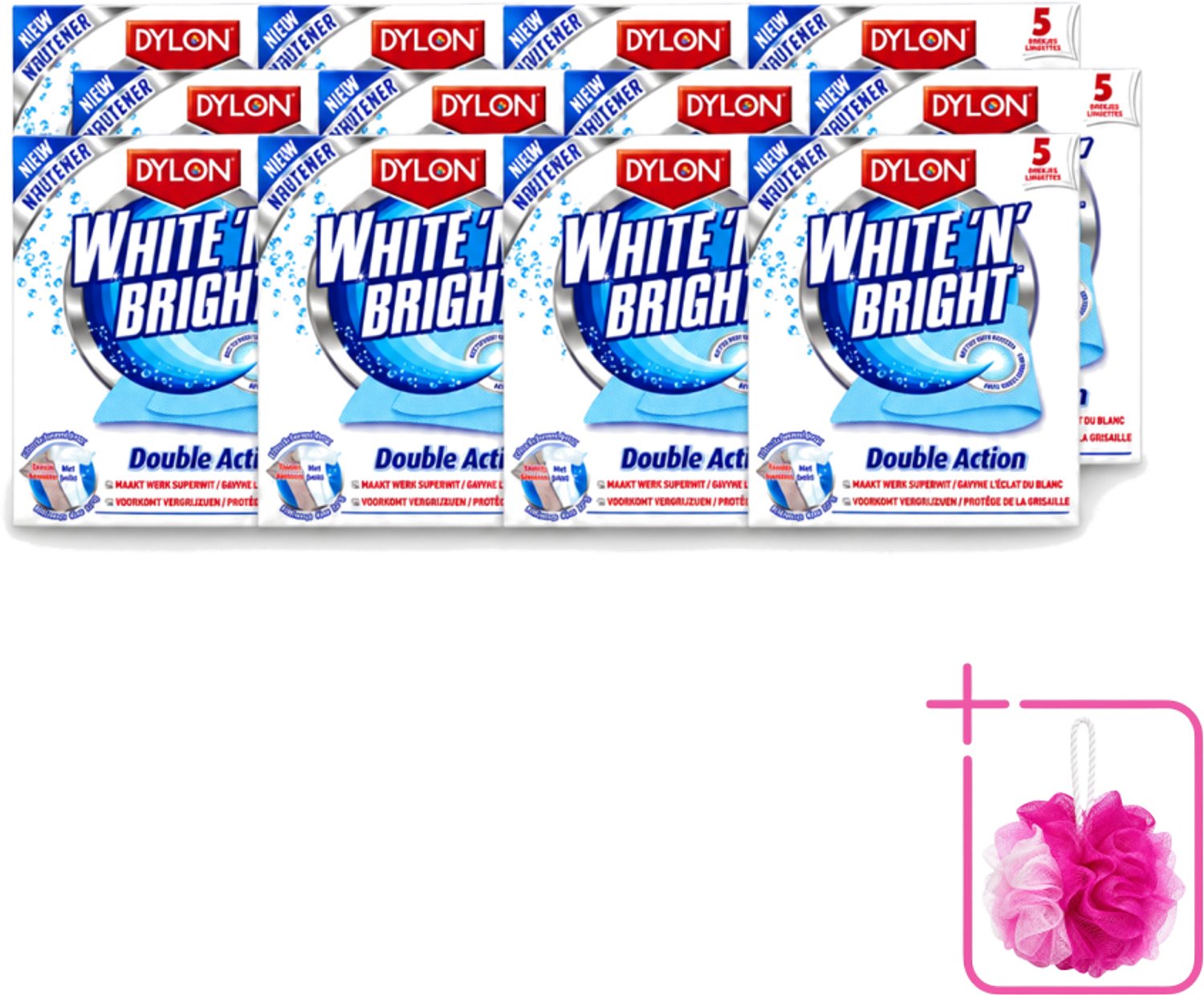 12 x Dylon - Vlekverwijderaar - White & Bright - Superwit & Vlekkeloos - 5 Doekjes - Bulkverpakking - Wit maken kleding - Douchemop - Vlekverwijderaar