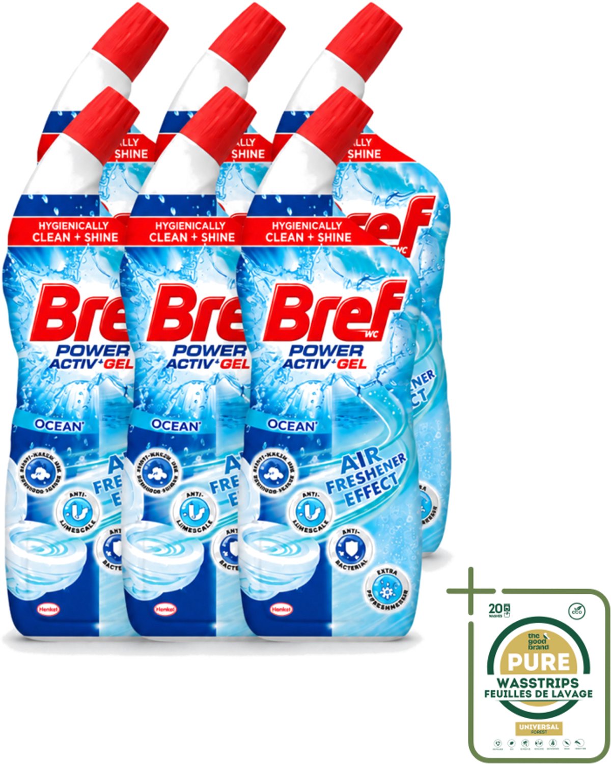 6 x Bref WC - Power Activ+ - Toiletreiniger - Anti-Kalk - Oceaan - 700 ml - Wasstrips - Toiletreiniger - Hygiëne - Glans - Reiniging - Kalk
