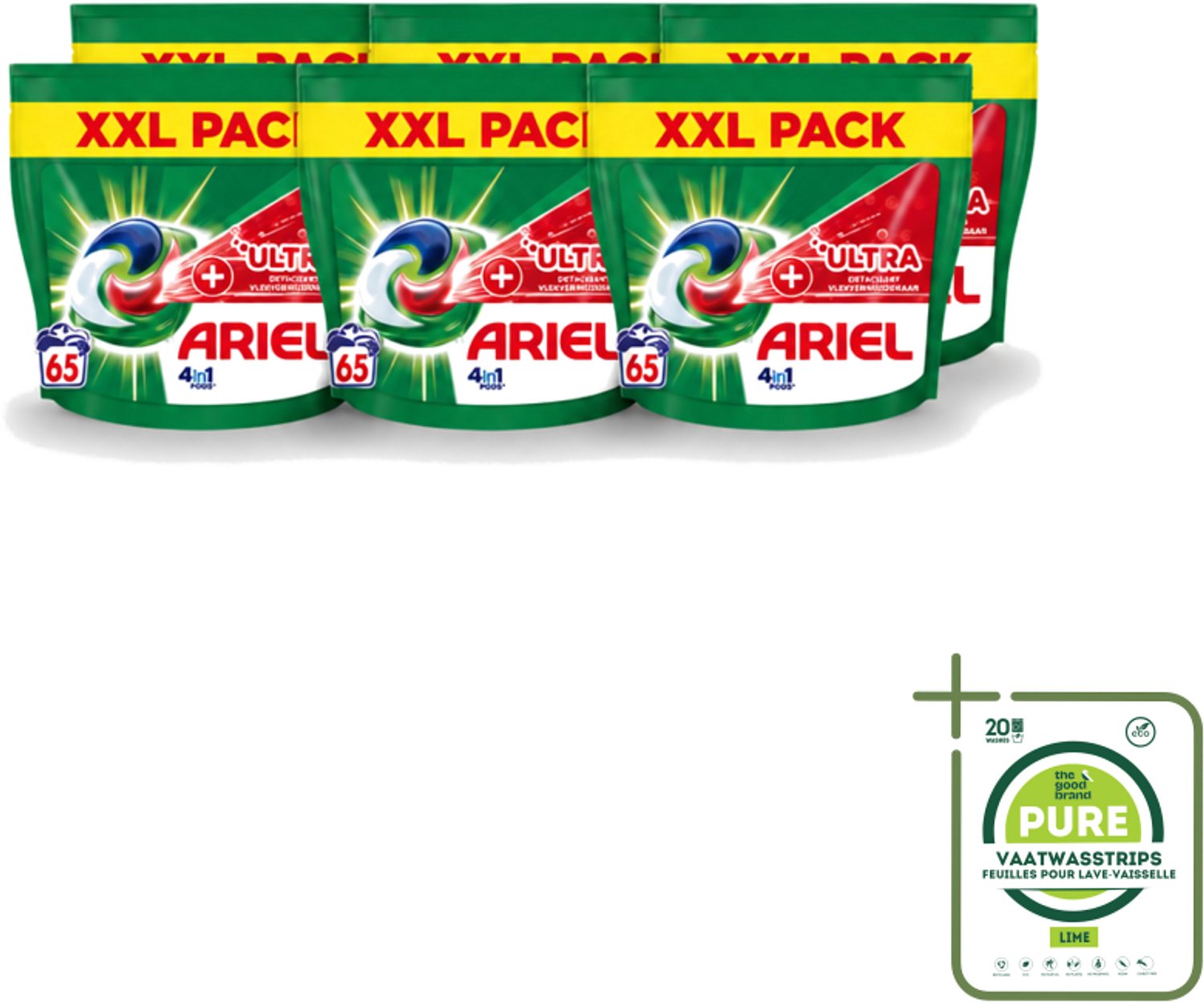6 x Ariel – 4in1 Pods – Ultra Vlekverwijderaar – 65 wasbeurten - Grootverpakking - Vaatwasstrips - Vlekverwijderaar Wasmiddel - Krachtige Waspods - Ariel 4in1 Pods - Ultra Vlekverwijdering - Ingedroogde Vlekken