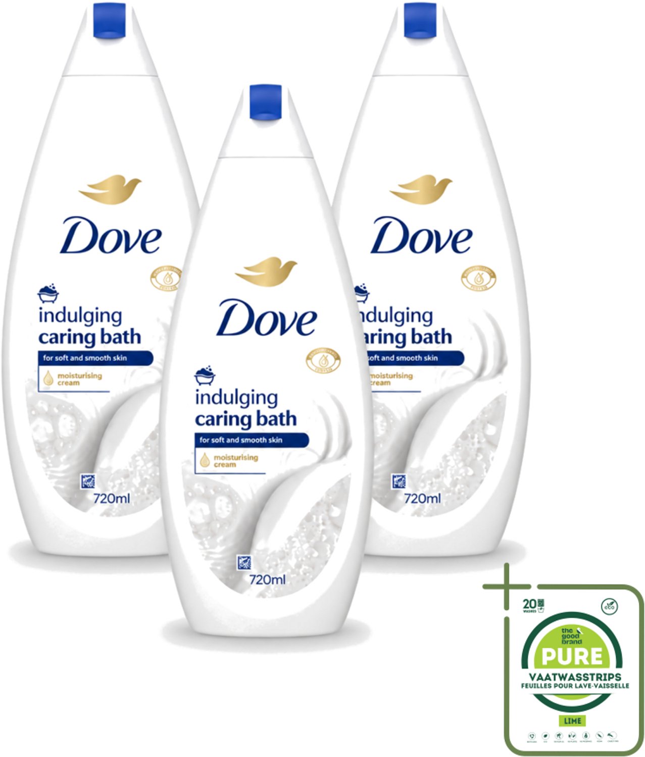 3 x Dove – Badcrème – Indulging Cream – 720 ml - Grootverpakking - Vaatwasstrips - Badcrème - Badcrème 720 Ml - Badcrème Voor Huid - Badcrème Voor Zintuigen - Badcrème Met Glycerine