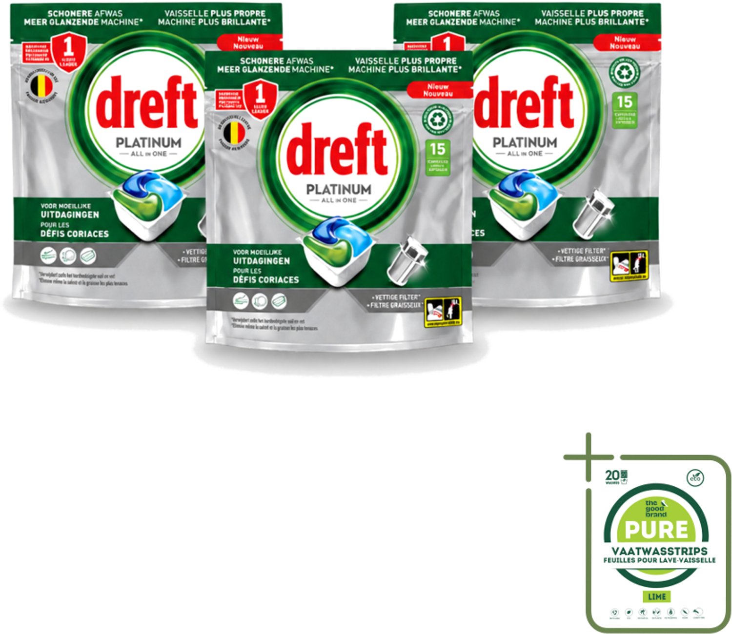 3 x Dreft – Vaatwascapsules – Platinum All-in-One – 15 Capsules - Grootverpakking - Vaatwasmiddel - Vaatwascapsule - Reinigingscapsule - Vetverwijdering - Glansspoelmiddel
