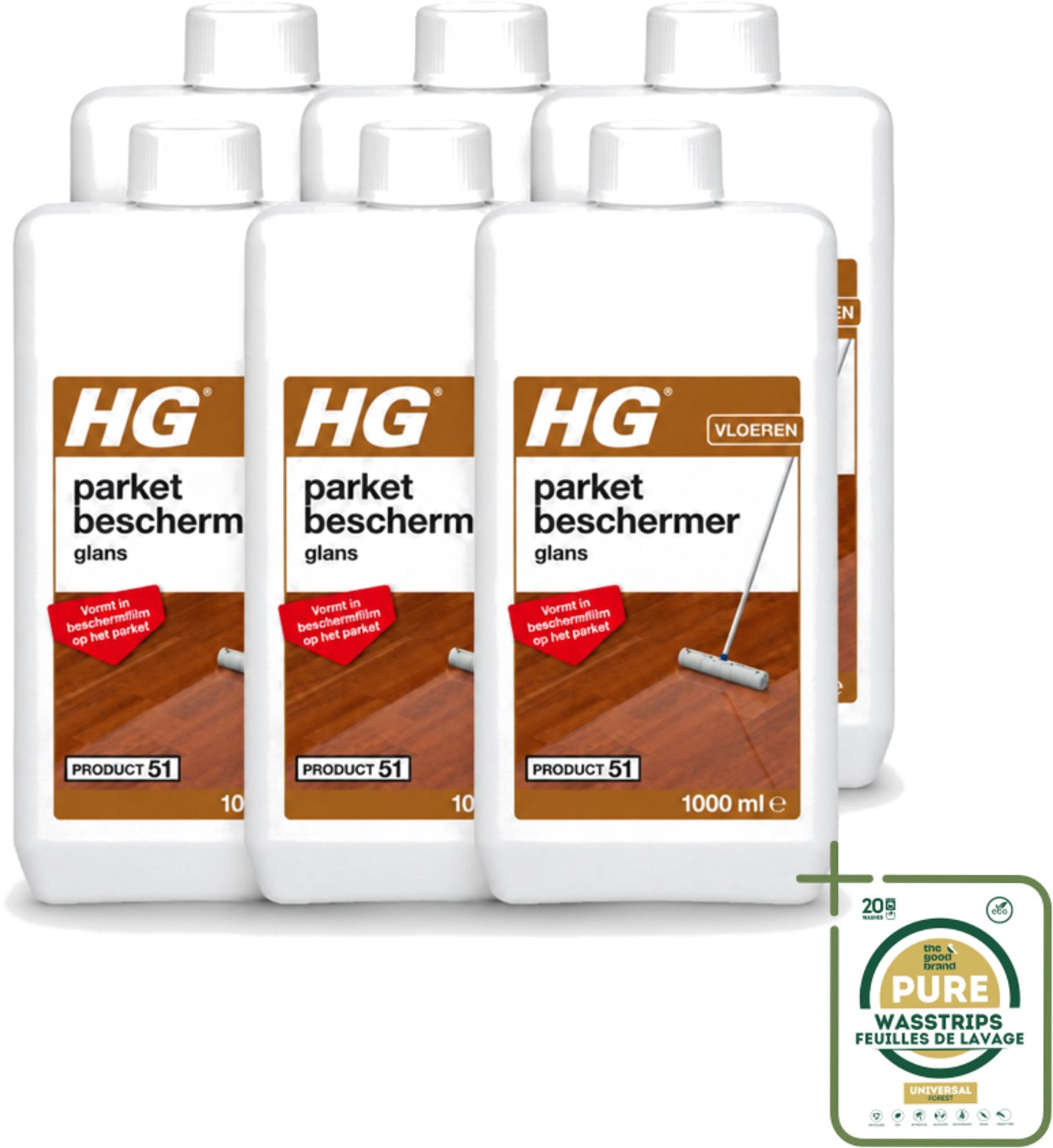 6 x HG - Parket Beschermer Glans - Vloeibare Emulsie - Vormt in Beschermfilm - 1L - Wasstrips - Parket Beschermer - Slijtage Bescherming - Krassen Bescherming - Anti-slip - Parket Beschermfilm