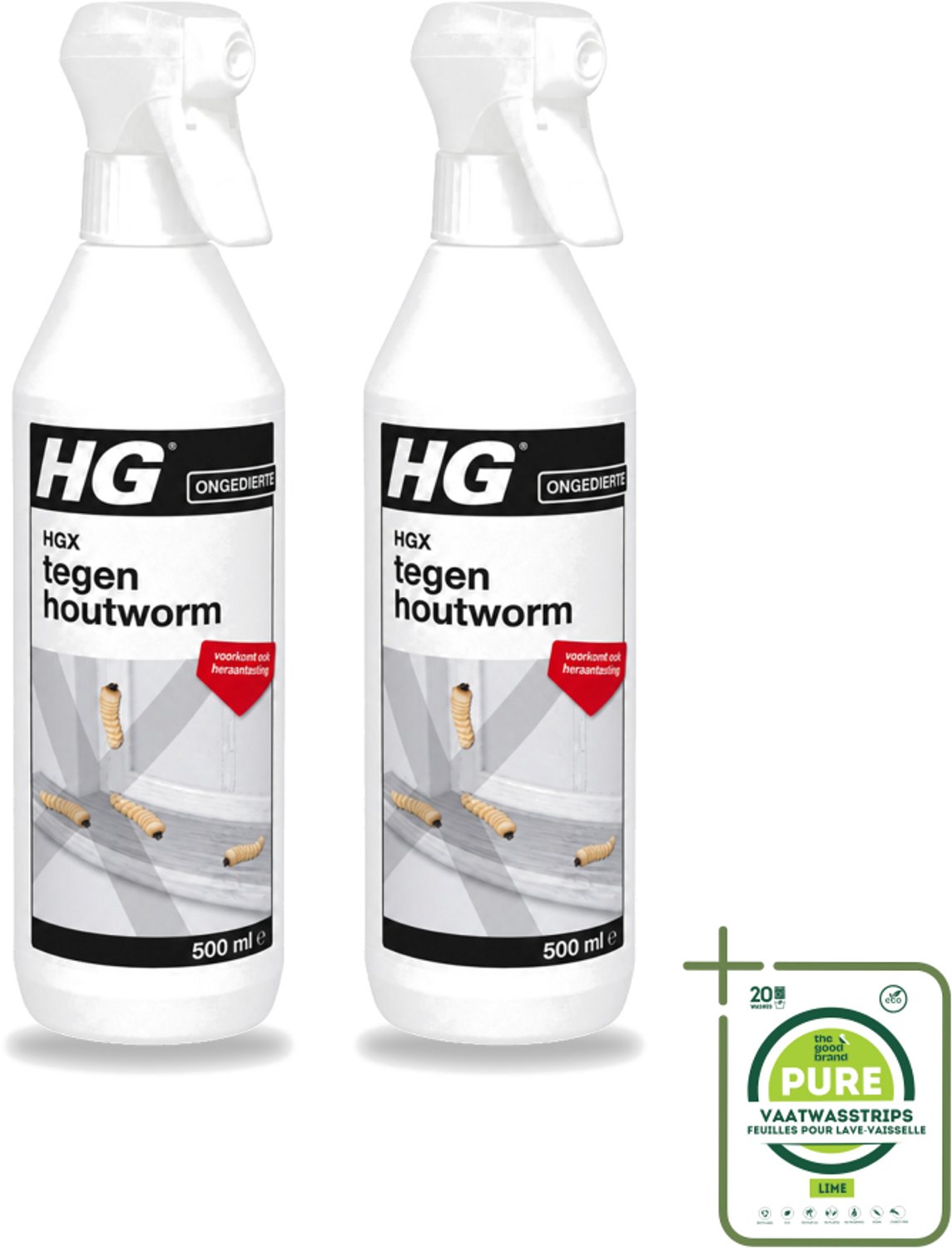 2 x HG X - Tegen Houtworm - Eenvoudige Bestrijding - 500 ml - Grootverpakking - Vaatwasstrips - Houtworm Bestrijding - Hout Bescherming - Hout Reinigen - Hout Herstellen - Houtaantastende Insecten