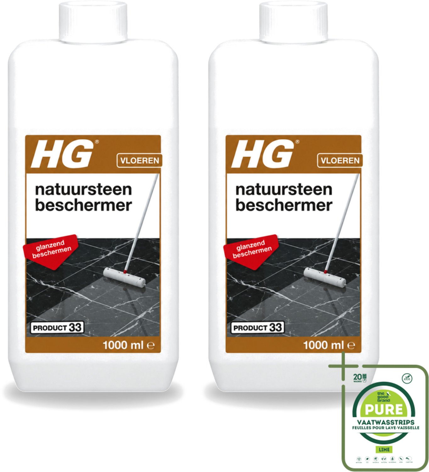 2 x HG - Natuursteen Beschermer - Glanzend Beschermen - Eenvoudig in Gebruik - 1L - Grootverpakking - Vaatwasstrips - Natuursteen Beschermer - Natuursteen Beschermfilm - Slijtage Bescherming - Zuur Bescherming - Anti-slipeffect