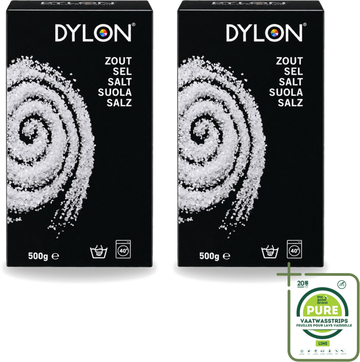 2 x Dylon - Zout - Voor Handwas Textielverf - Optimale Kleurresultaten - 500g - Grootverpakking - Vaatwasstrips - Textielverf - Handwas - Zout - Kleurverf - Kleurresultaat