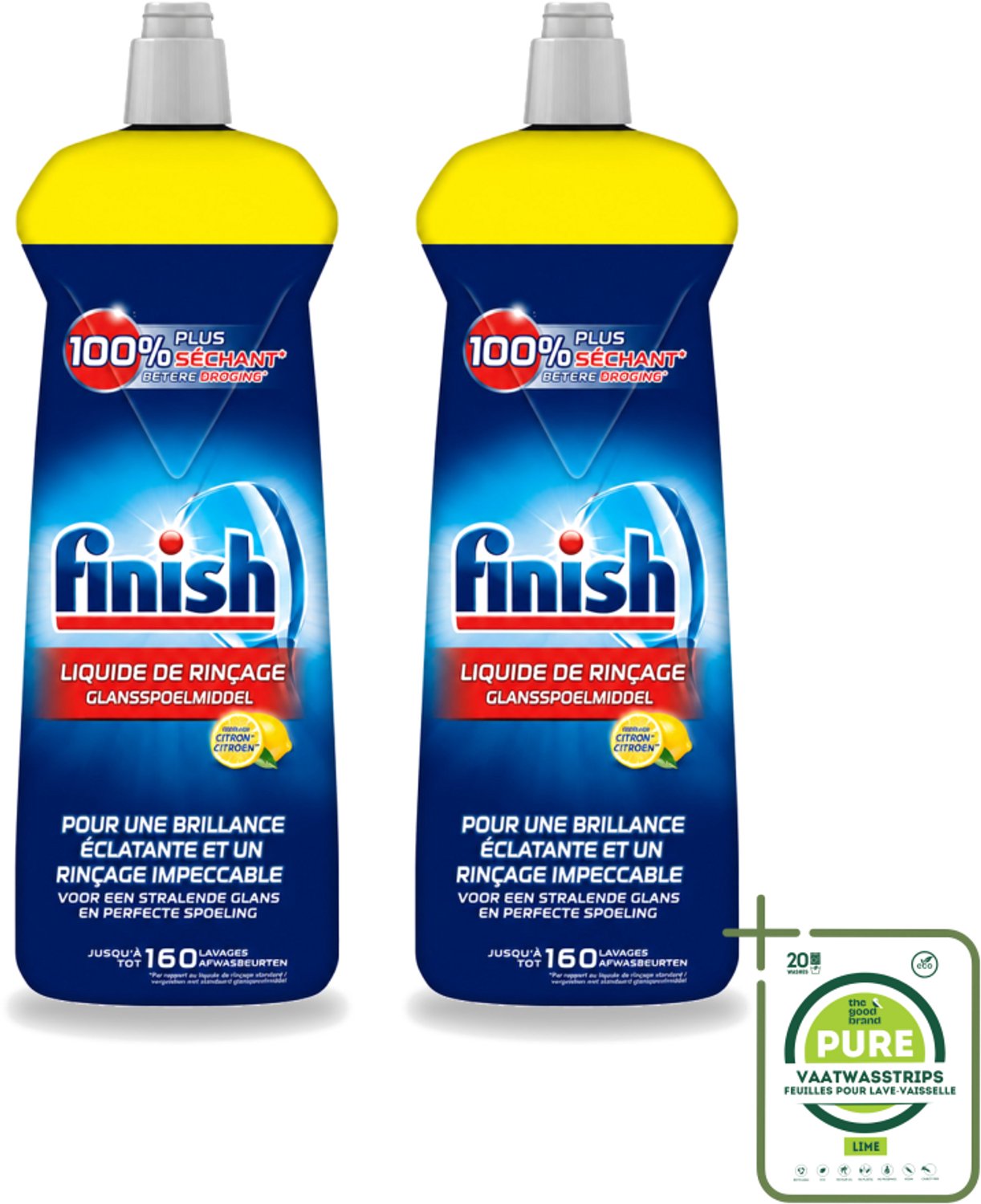 2 x Finish - Glansspoelmiddel - Citroen - Stralende glans - Tot 160 Afwasbeurten - 800 ml - Grootverpakking - Vaatwasstrips - Glansspoelmiddel - Glans - Citroen - Vaatwas - Vaat Drogen