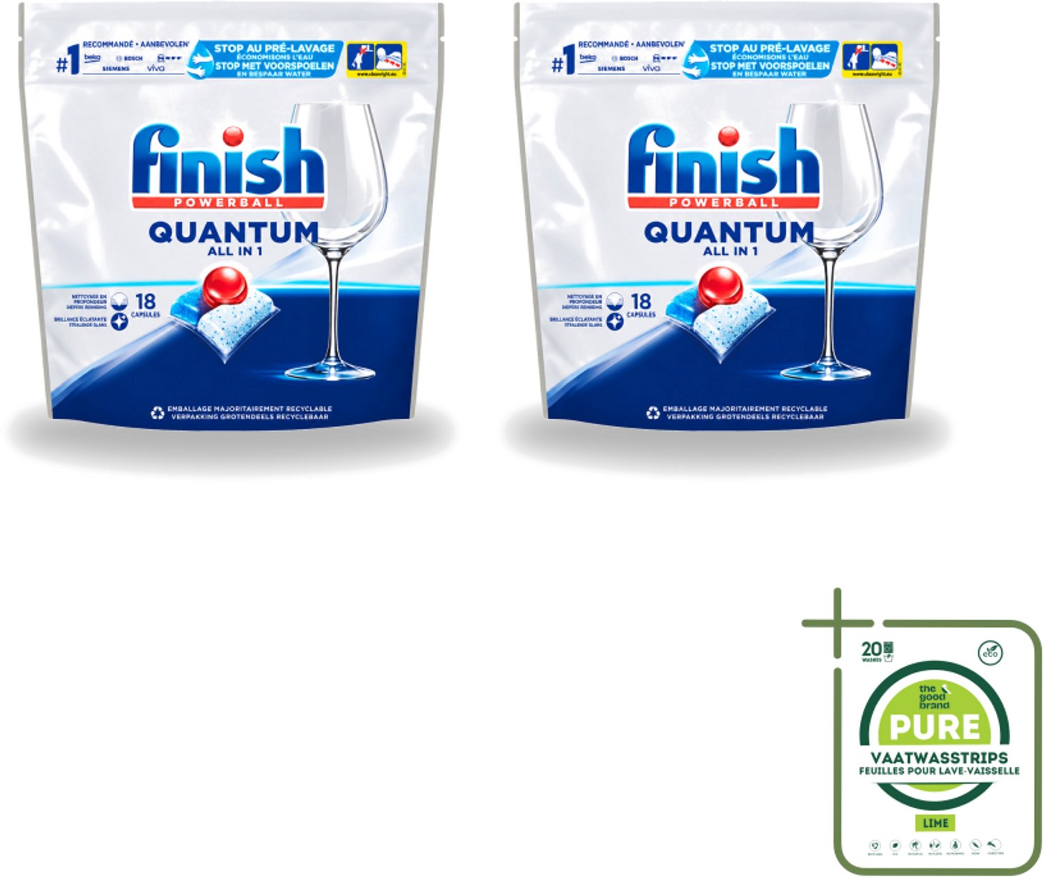 2 x Finish Powerball - Quantum All in 1 - Vaatwastabletten - Stralende Glans - 18 Tabletten - Grootverpakking - Vaatwasstrips - Vaatwasmiddel - Vaatwastablet - Vaatwasmiddel Voor Glaswerk - Vaatwasmiddel Met Glans - Vaatwasmiddel Zonder Voorwas