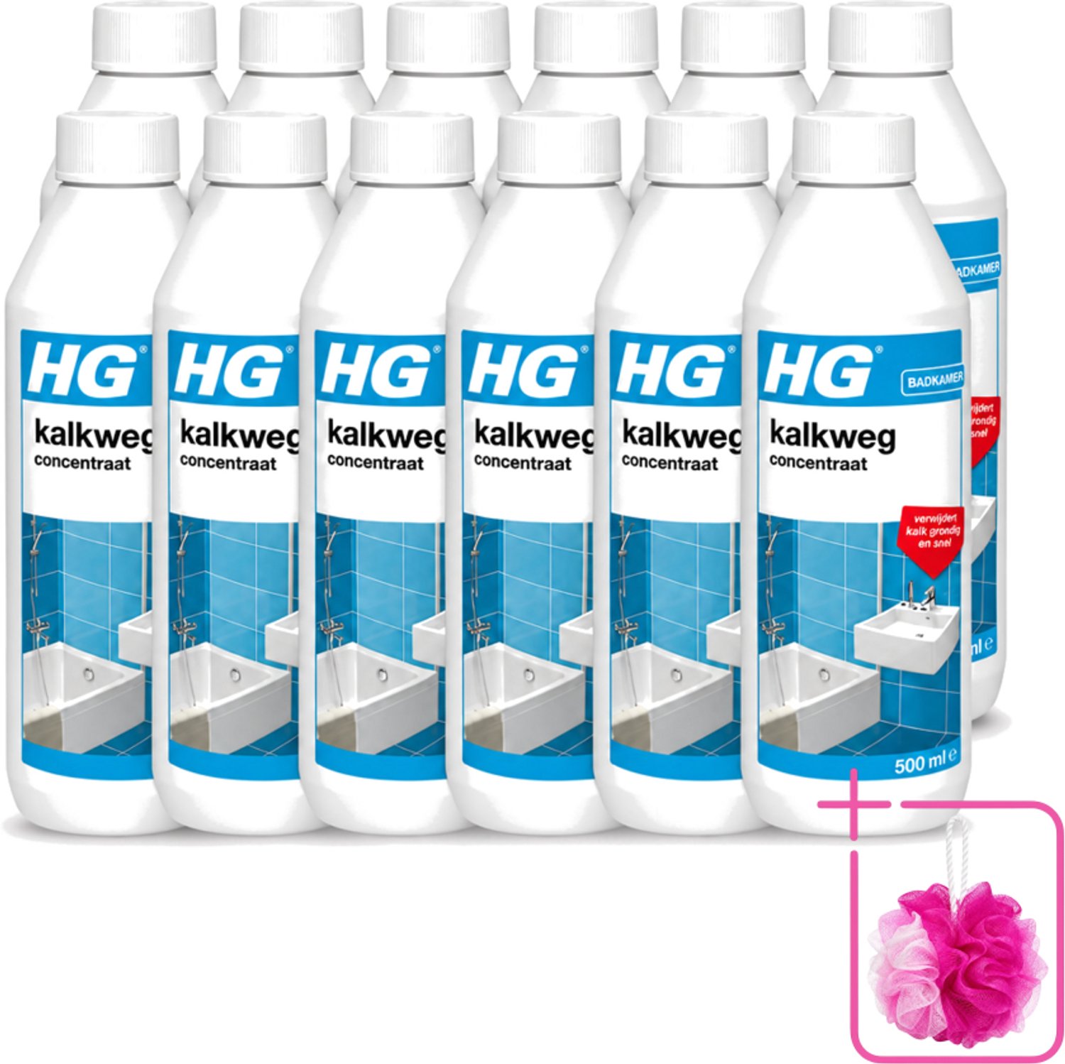 12 x HG - Badkamer - Kalkweg Concentraat - Verwijdert Kalk Grondig - 500 ml - Bulkverpakking - Kalk verwijderen - Douchemop - Kalk weg